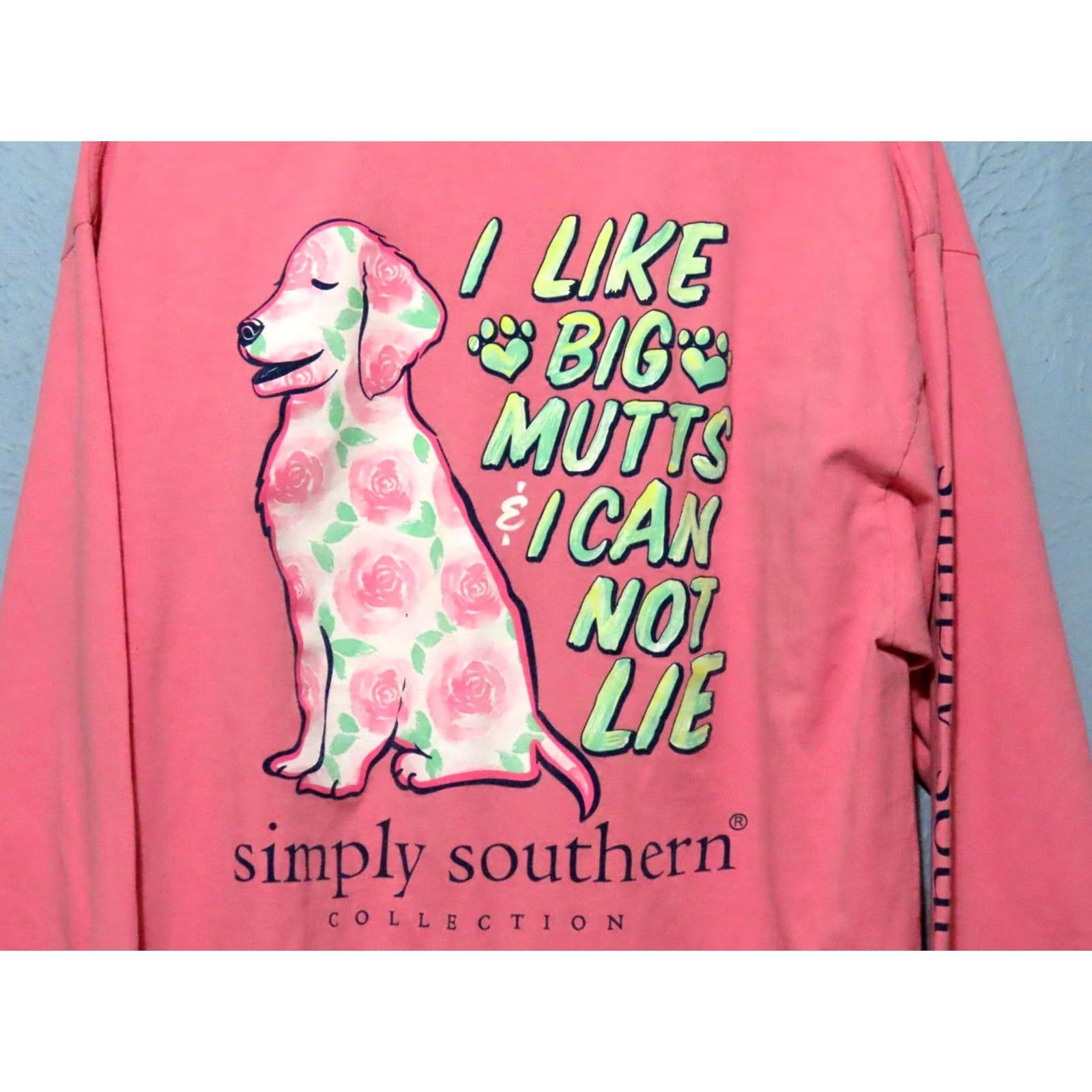 Vintage Simply Southern “I Like Big Mutts & I Can Not Lie" Long Sleeve Tshirt Womens Shirt Pink Regular Fit Logo Crew Neck 100% Cotton Size L / US 10 / IT 46 - 6 Thumbnail