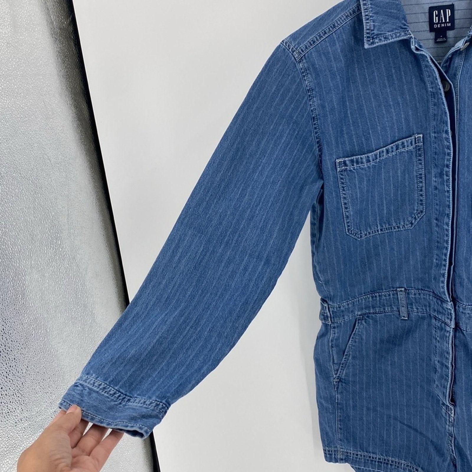 Gap GAP denim utility romper long sleeve pockets casual size 4 Size 27" / US 4 / IT 40 - 6 Thumbnail