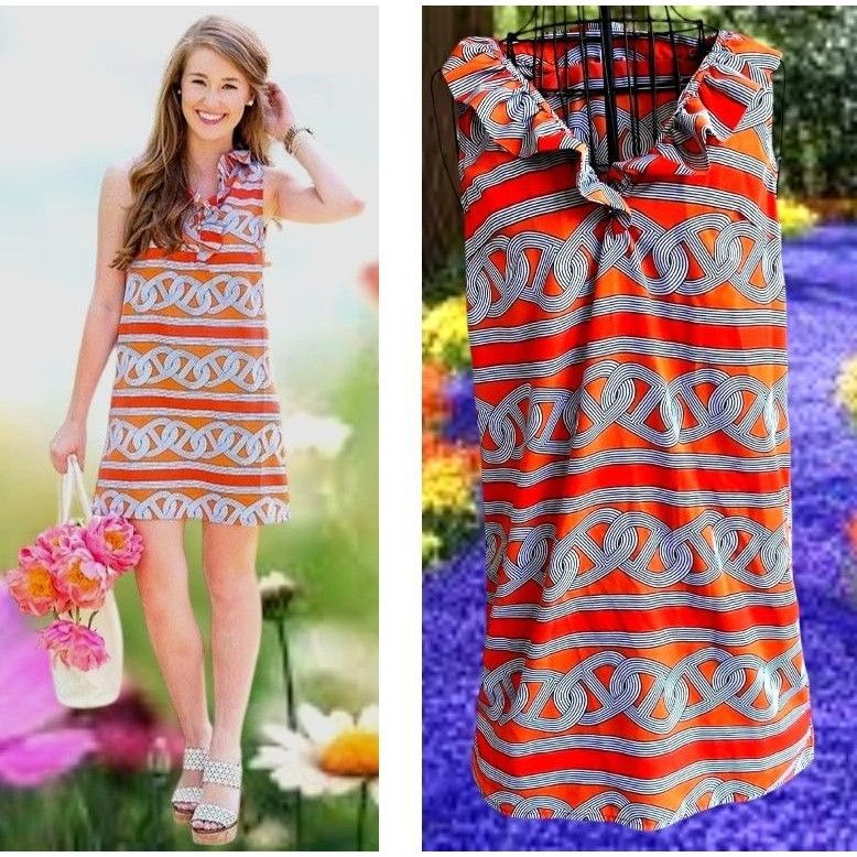 Other Mud Pie Sleeveless Dress Small 4 6 Orange Navy Abstract Desi Size S / US 4 / IT 40 - 1 Thumbnail
