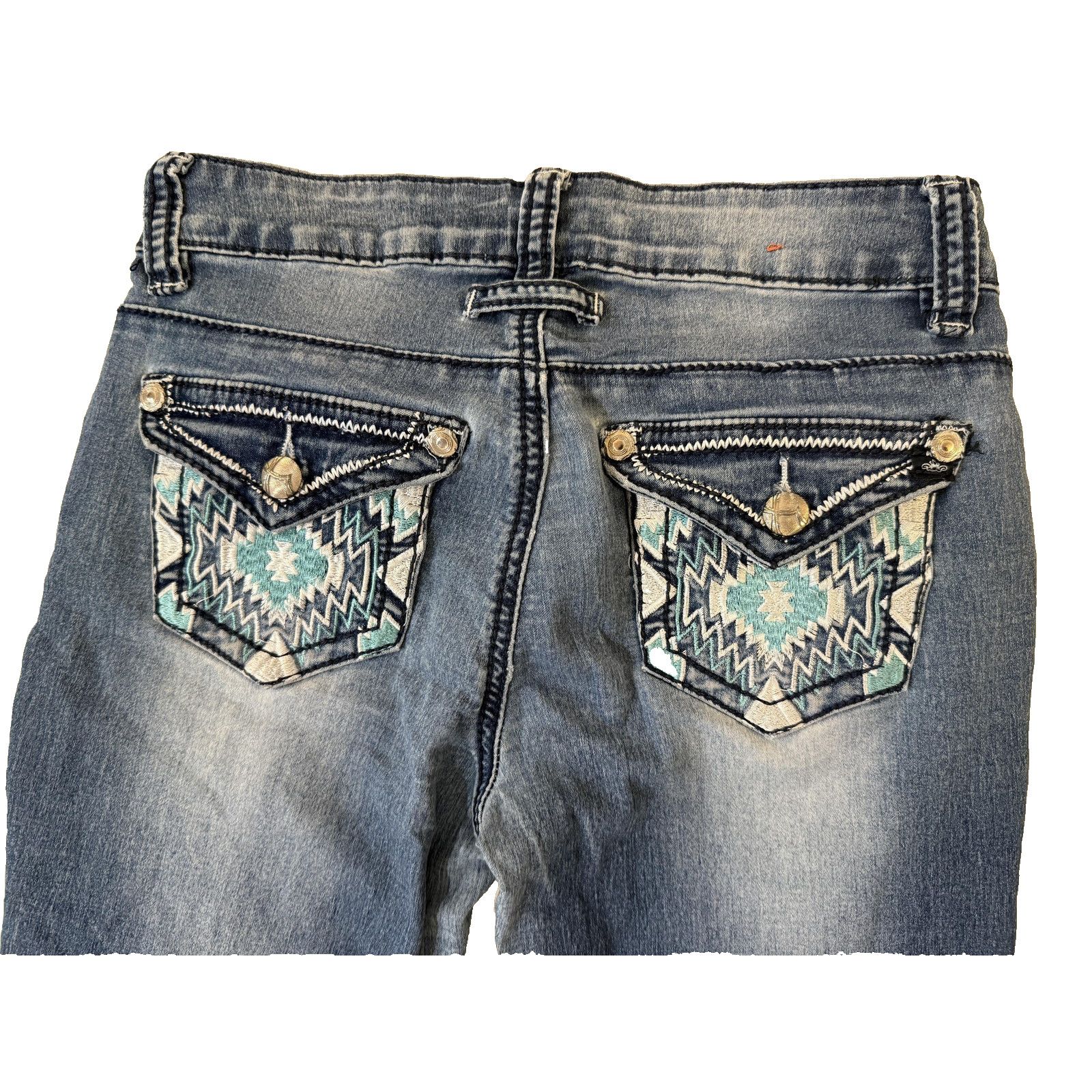 Almost Famous Almost Famous Y2K Hit Jeans 5 Blue Distressed Aztec Pockets Size 27" / US 4 / IT 40 - 2 Thumbnail