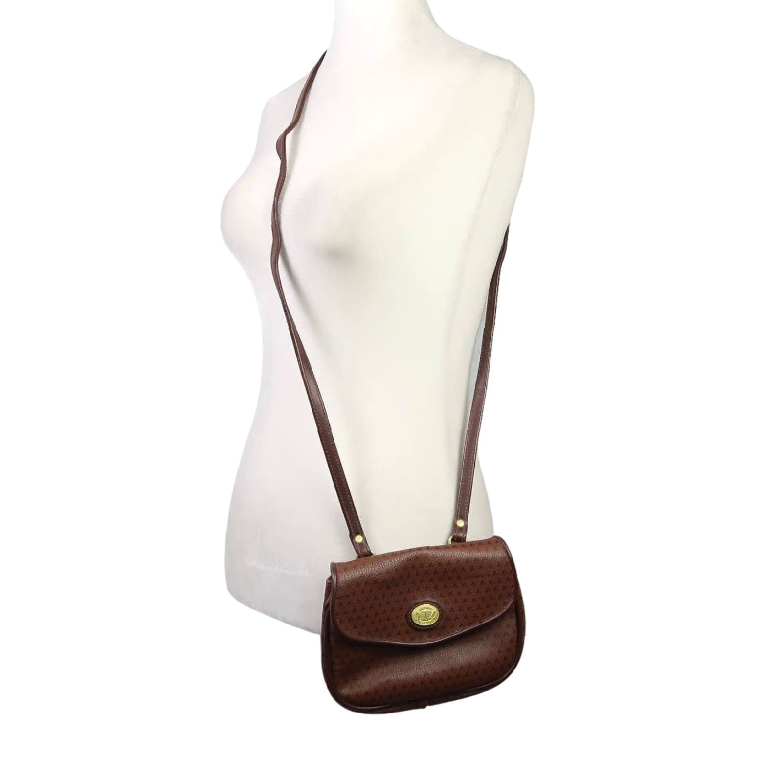 Liz Claiborne VINTAGE Liz Claiborne Crossbody Bag Womens Mini Brown Faux Leather Printed 90s 7" L 6" H 2.5" W Casual Size ONE SIZE - 2 Thumbnail