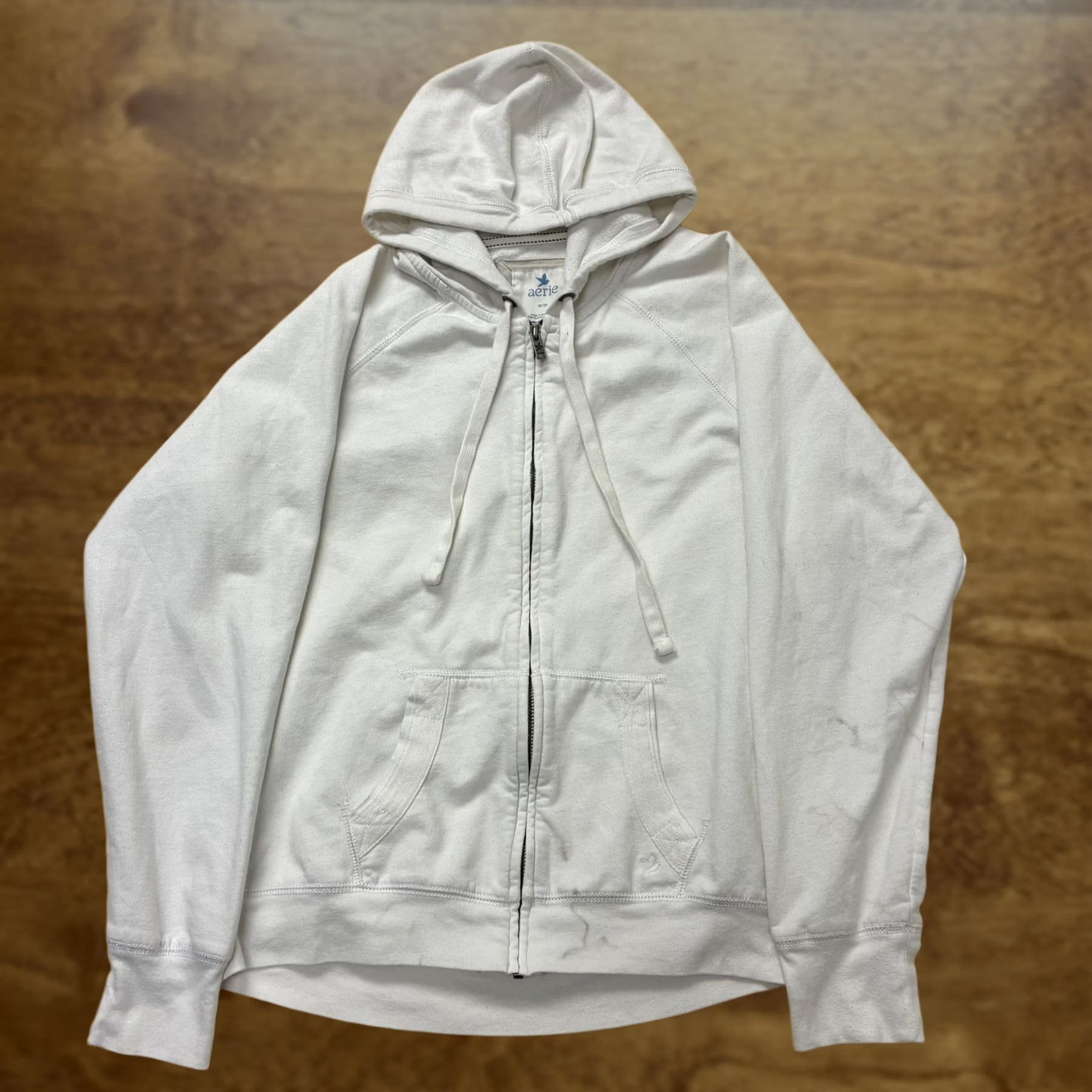 Vintage Aerie Hoodie Womens Medium White Full Zip Fleece Hooded Kangaroo Pocket Logo Size M / US 6-8 / IT 42-44 - 1 Thumbnail