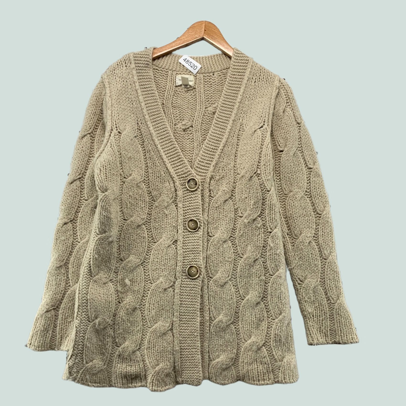 Banana Republic Banana Republic Cardigan Sweater Womens Medium Tan Alpaca Wool Cable Knit Chunky Size M / US 6-8 / IT 42-44 - 1 Thumbnail