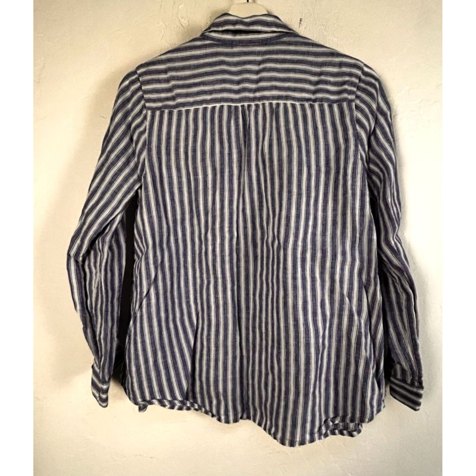 J. Jill J.Jill Love Linen Blue Striped Button-Up Shirt Small Petite Long Sleeve Womens Shirt Size S / US 4 / IT 40 - 2 Thumbnail