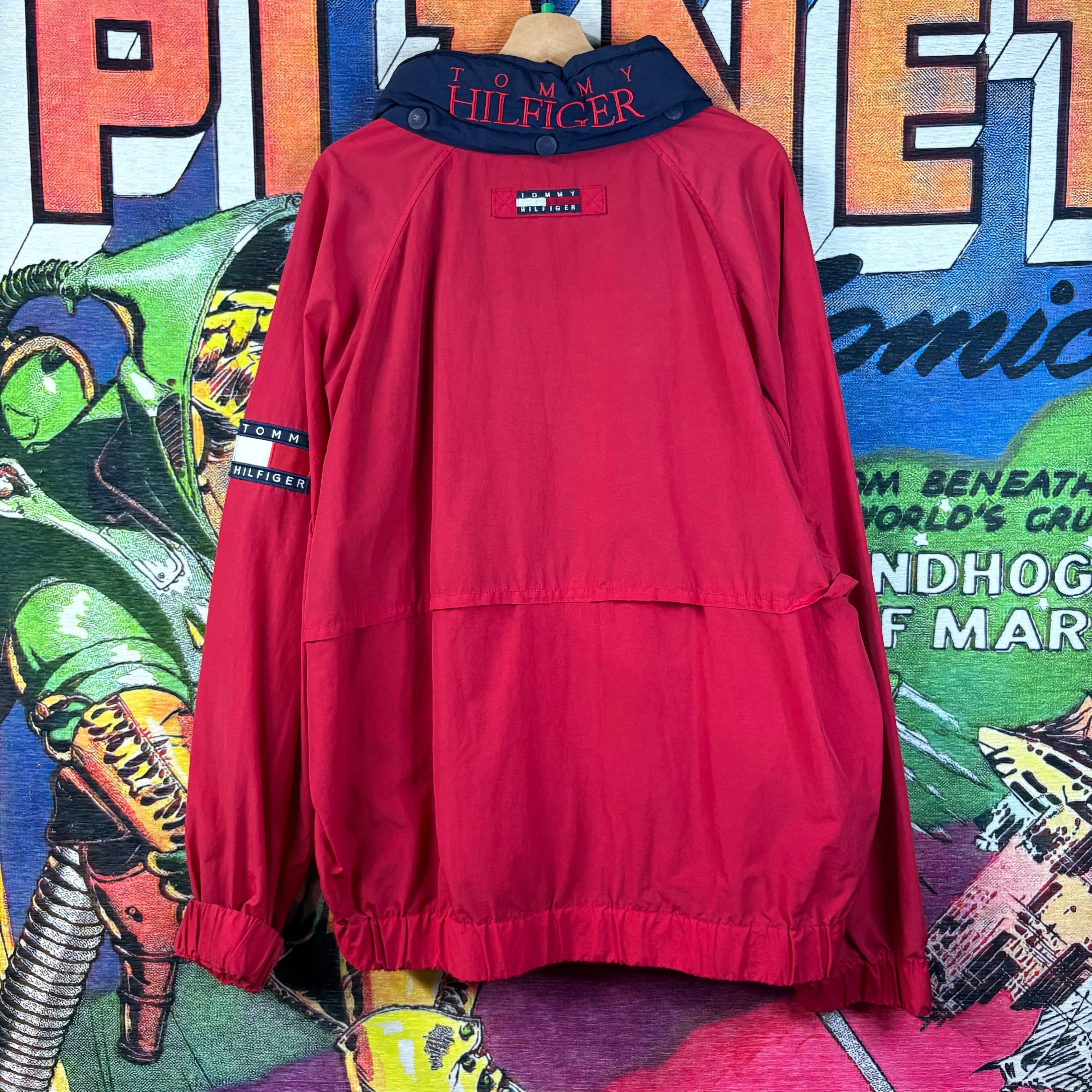Tommy Hilfiger Vintage 90s Tommy Hilfiger Red Full-Zip Windbreaker Jacket Size US L / EU 52-54 / 3 - 5 Thumbnail