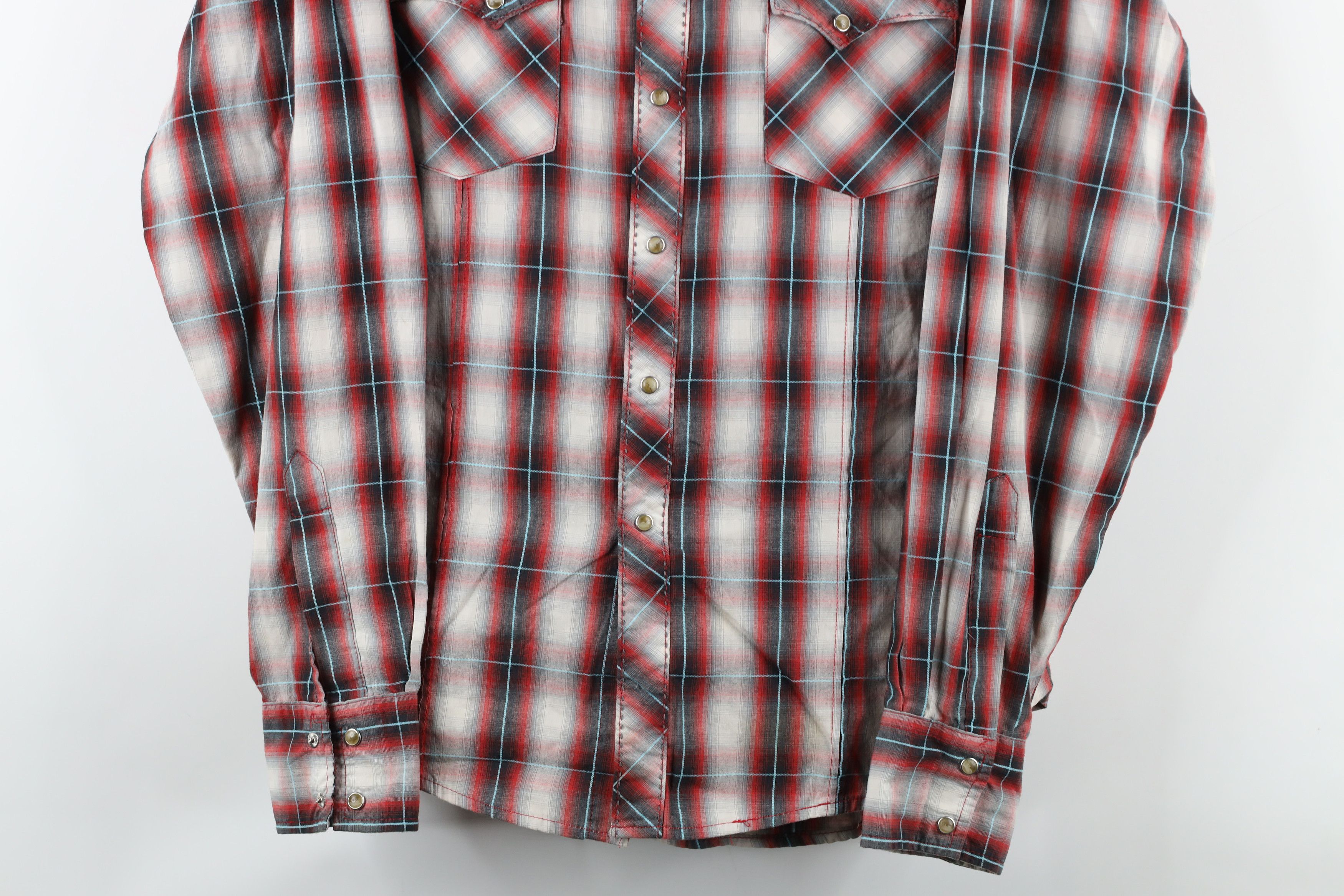 Vintage × Wrangler Vintage 90s Wrangler Snap Button Collared Shirt Plaid Size US L / EU 52-54 / 3 - 3 Thumbnail