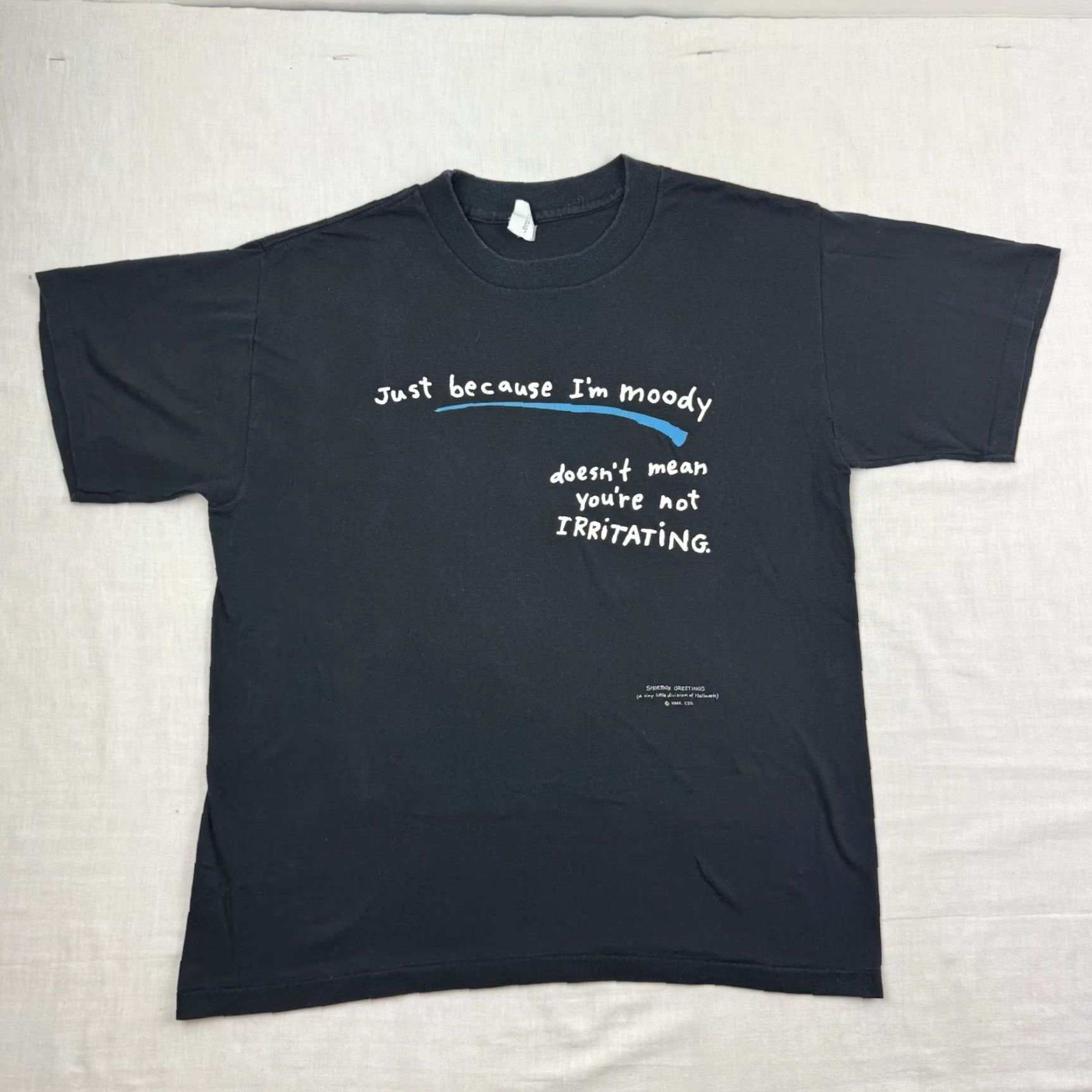Vintage VINTAGE Hallmark Moody Irritated T Shirt Mens Large Black 90s Graphic Print Funny Crew Neck 90s Mens Size US L / EU 52-54 / 3 - 2 Thumbnail