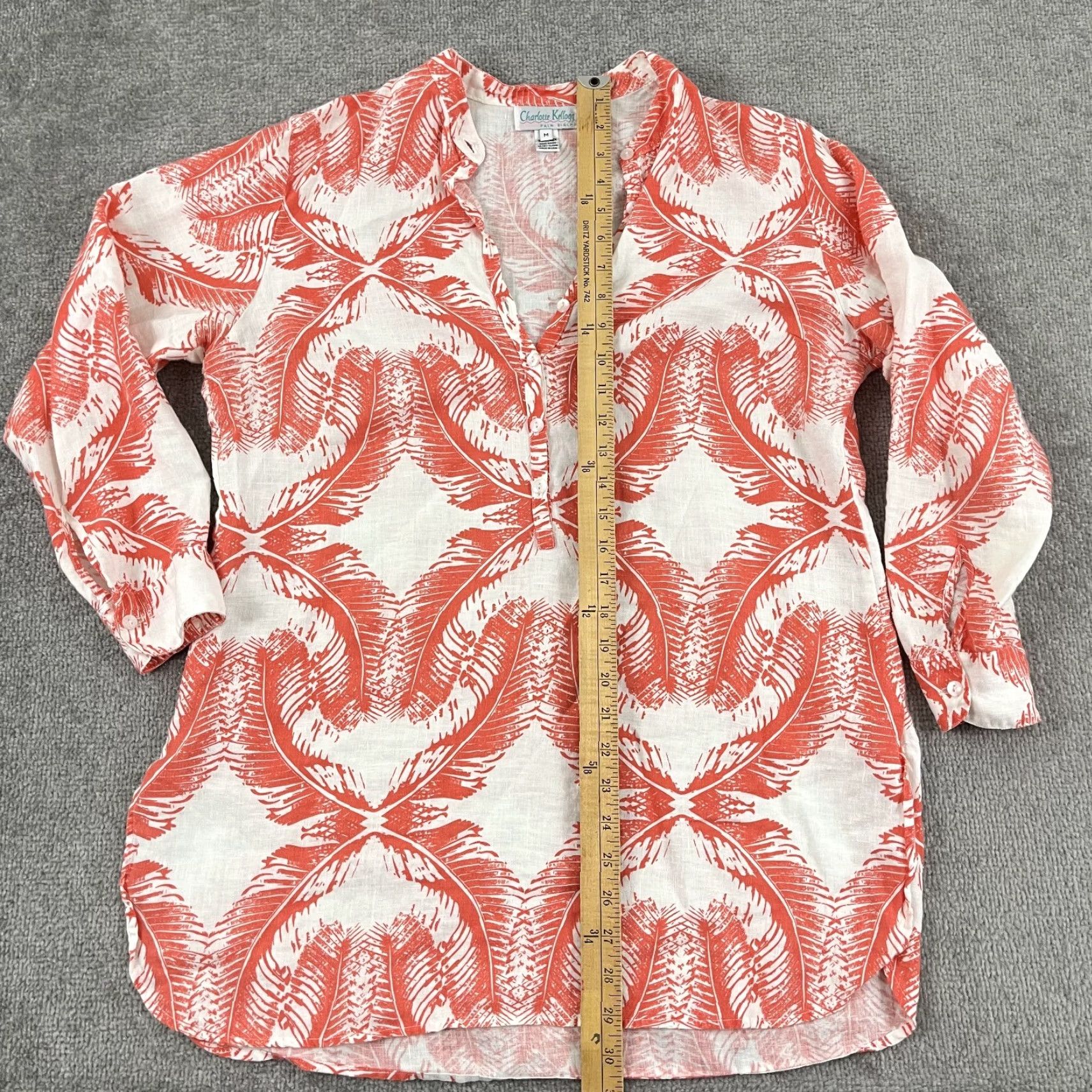 Vintage CHARLOTTE KELLOGG Shirt Womens Medium Linen White Orangish Red Floral Tunic Top Size M / US 6-8 / IT 42-44 - 3 Thumbnail