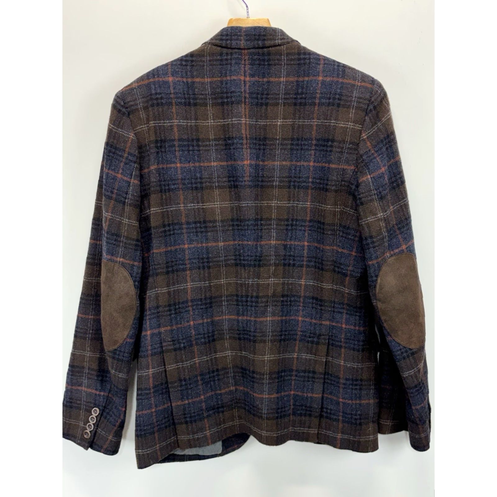 Gazzarrini Gazzarrini Blazer Sports Coat Wool Blend Plaid Brown Men 40R Two-Button Preppy Elbow Patches Italy Mens Size 40R - 3 Thumbnail
