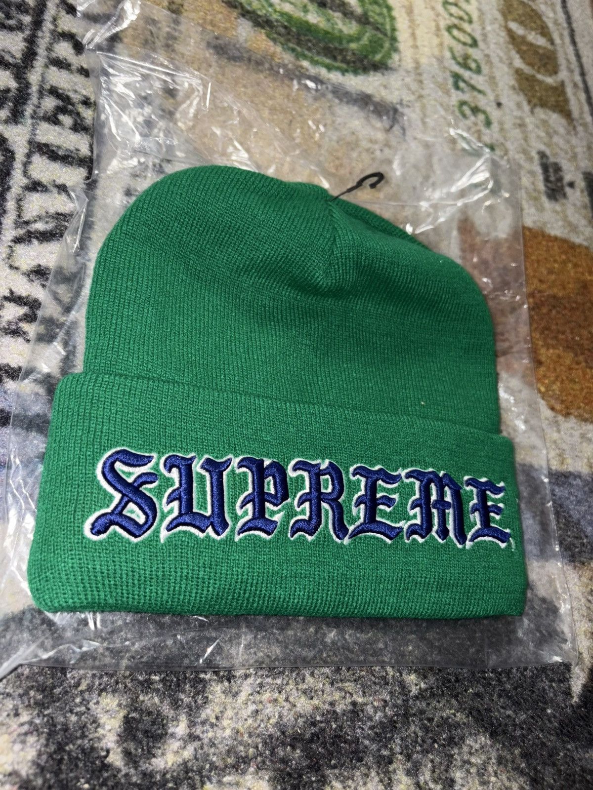 Supreme Old English Beanie Olive SS26