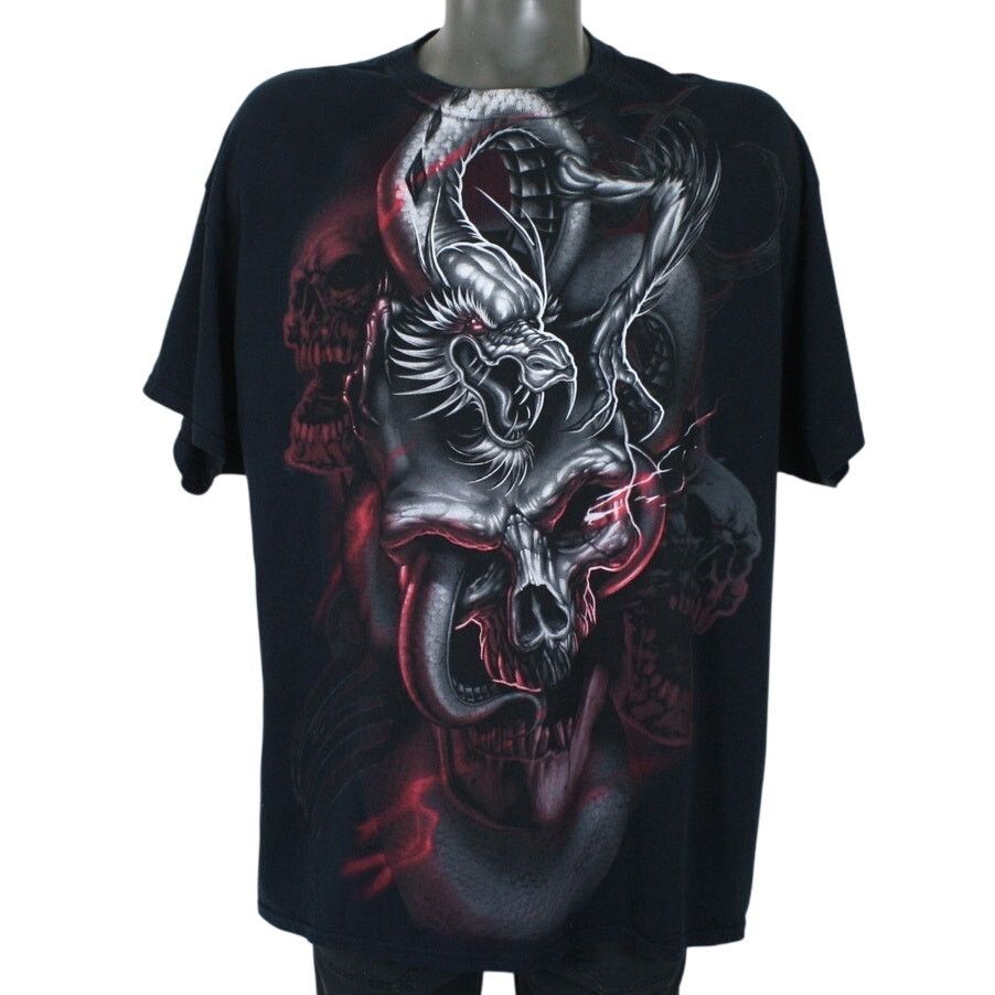 Liquid Blue × Vintage Y2K Skull Snake Dragon T Shirt Mens XL Goth Biker Grunge Size US XXL / EU 58 / 5 - 1 Thumbnail