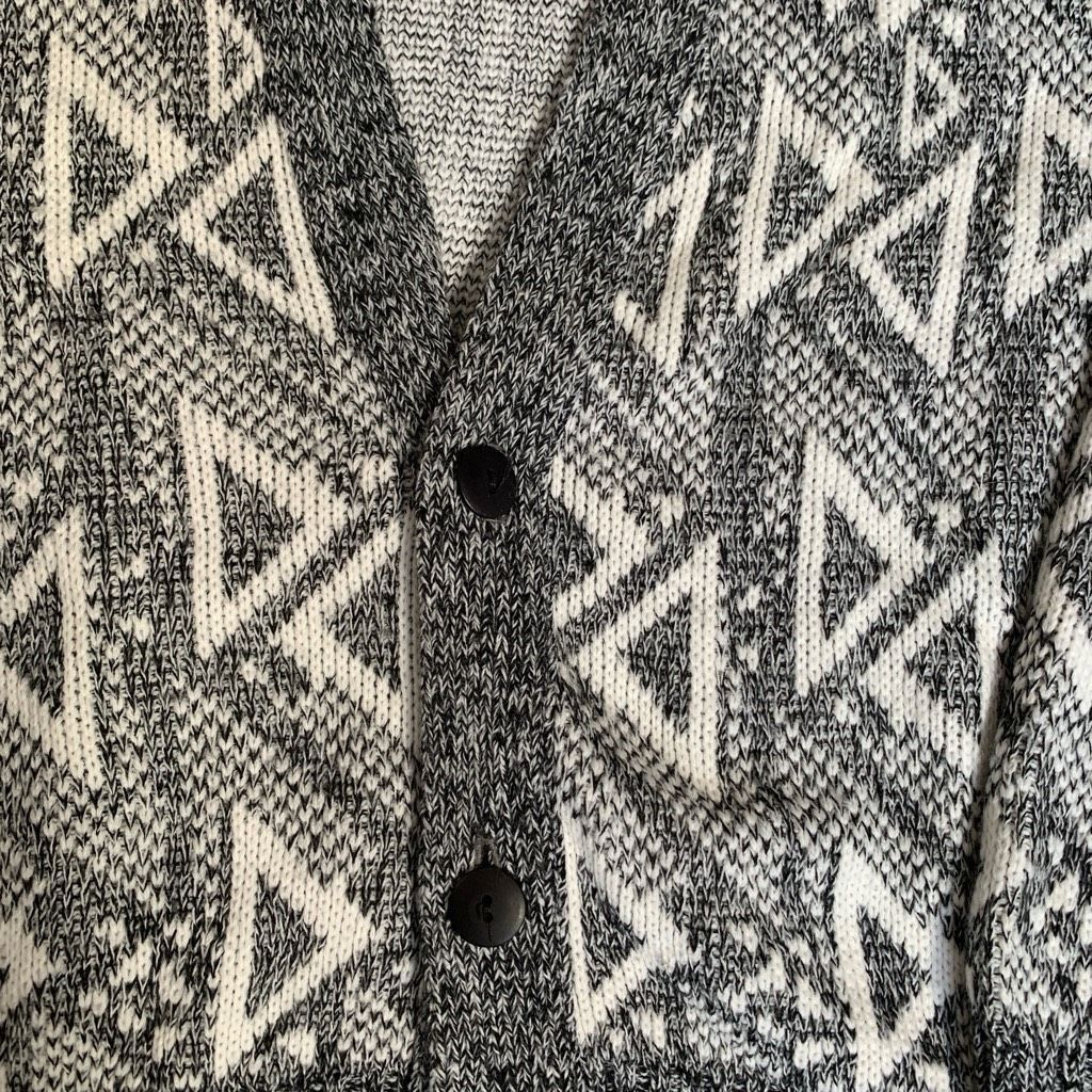 Vintage Vintage 80s Geometric Knit Cardigan Black White Oversized Vn Size US L / EU 52-54 / 3 - 8 Thumbnail