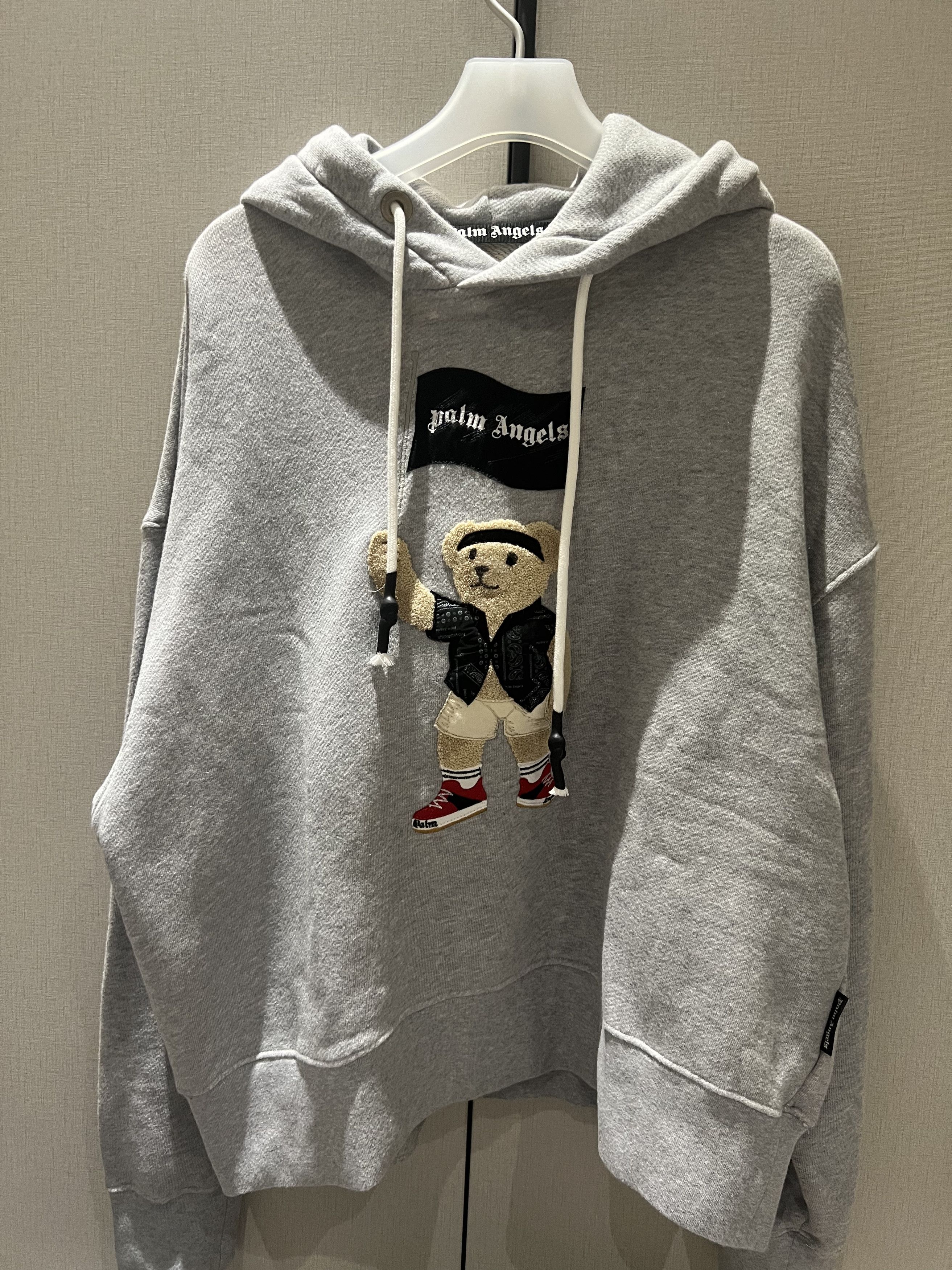 image of Palm Angels Pirate Bear Hoody Melange Grey Wh Palm Angels, Men's (Size XS)