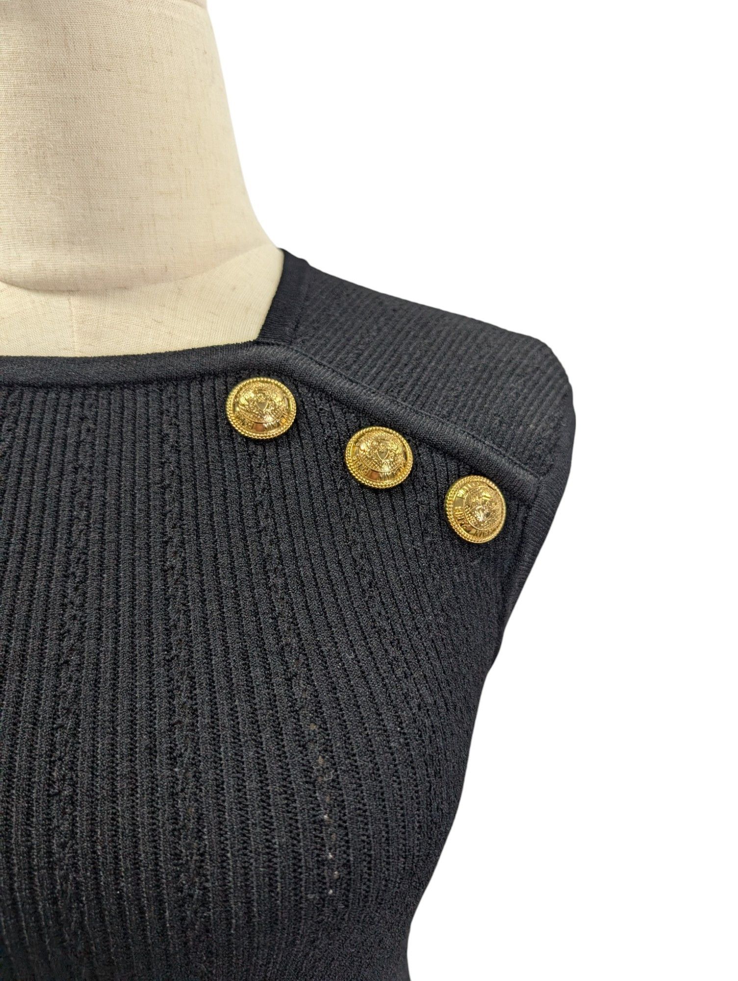 Balmain Black Button-Embellished Knitted Top Size XS / US 0-2 / IT 36-38 - 4 Thumbnail