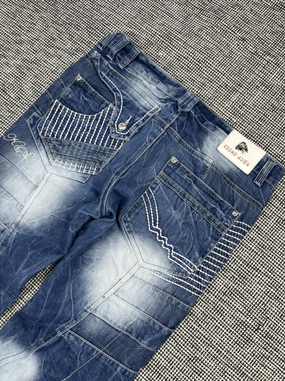 Japanese Brand ➕ y2k kosmo lupo alien washed patchwork zip jeans Size US 34 / EU 50 - 3 Thumbnail