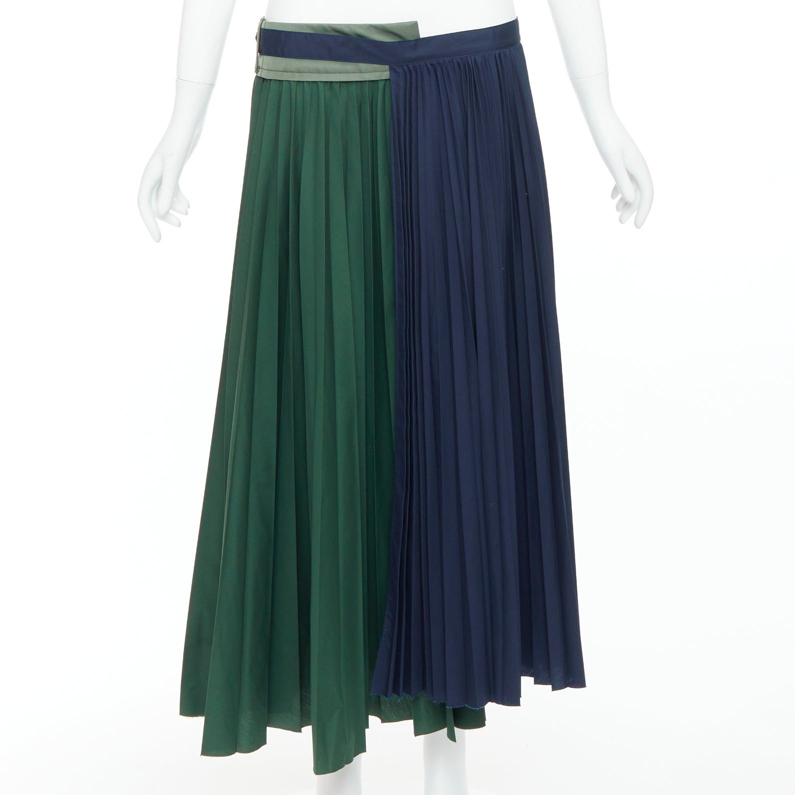 Sacai SACAI 2020 green navy nylon trim deconstructed pleated skirt JP3 L Size 32" / US 10 / IT 46 - 1 Thumbnail