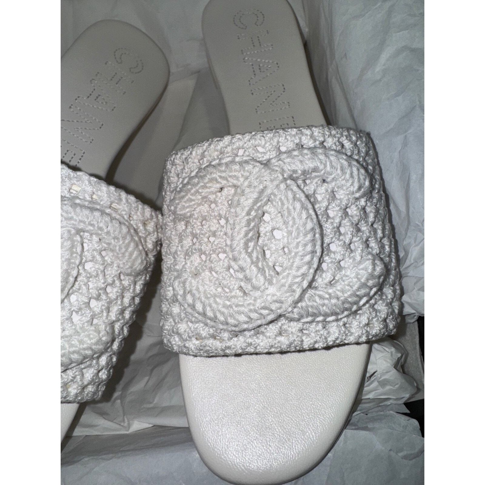 Chanel Chanel 24M White Crochet Knit Coco Beach CC Logo Mule Size US 11 / IT 41 - 14 Thumbnail