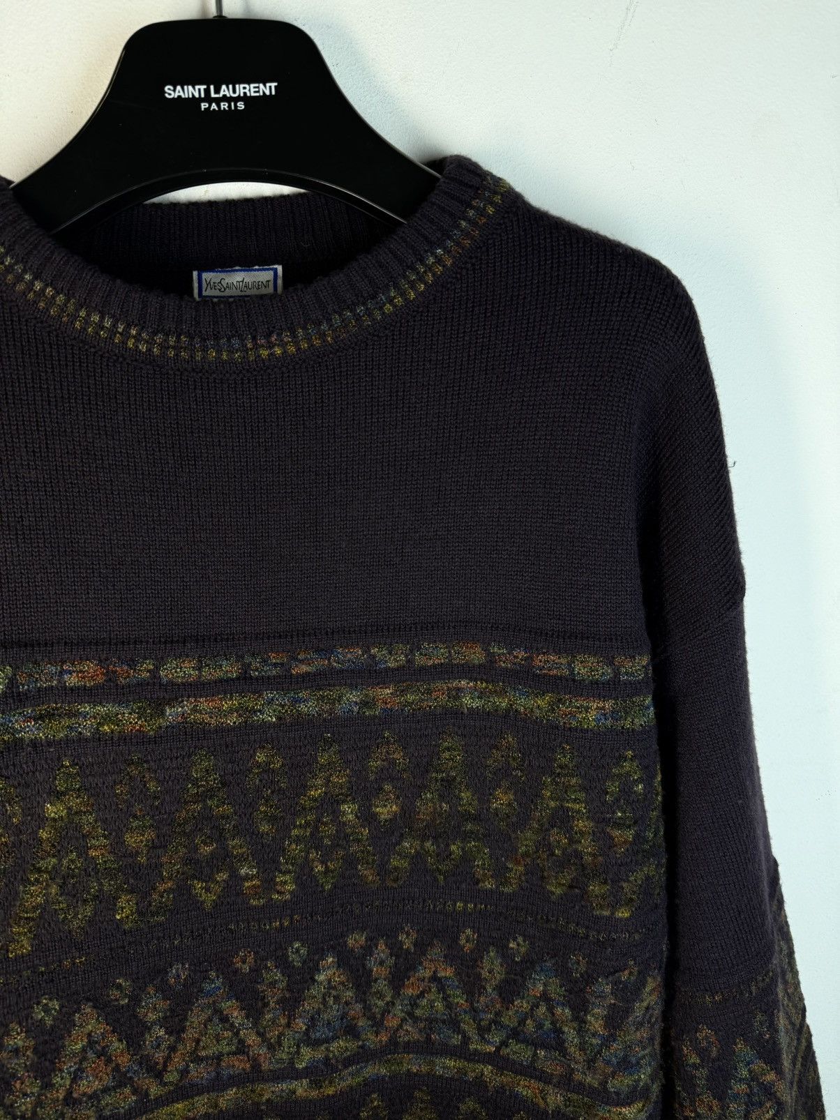 Yves Saint Laurent 90’s YSL Sweater Wool Burgundy/Green Size US L / EU 52-54 / 3 - 1 Thumbnail