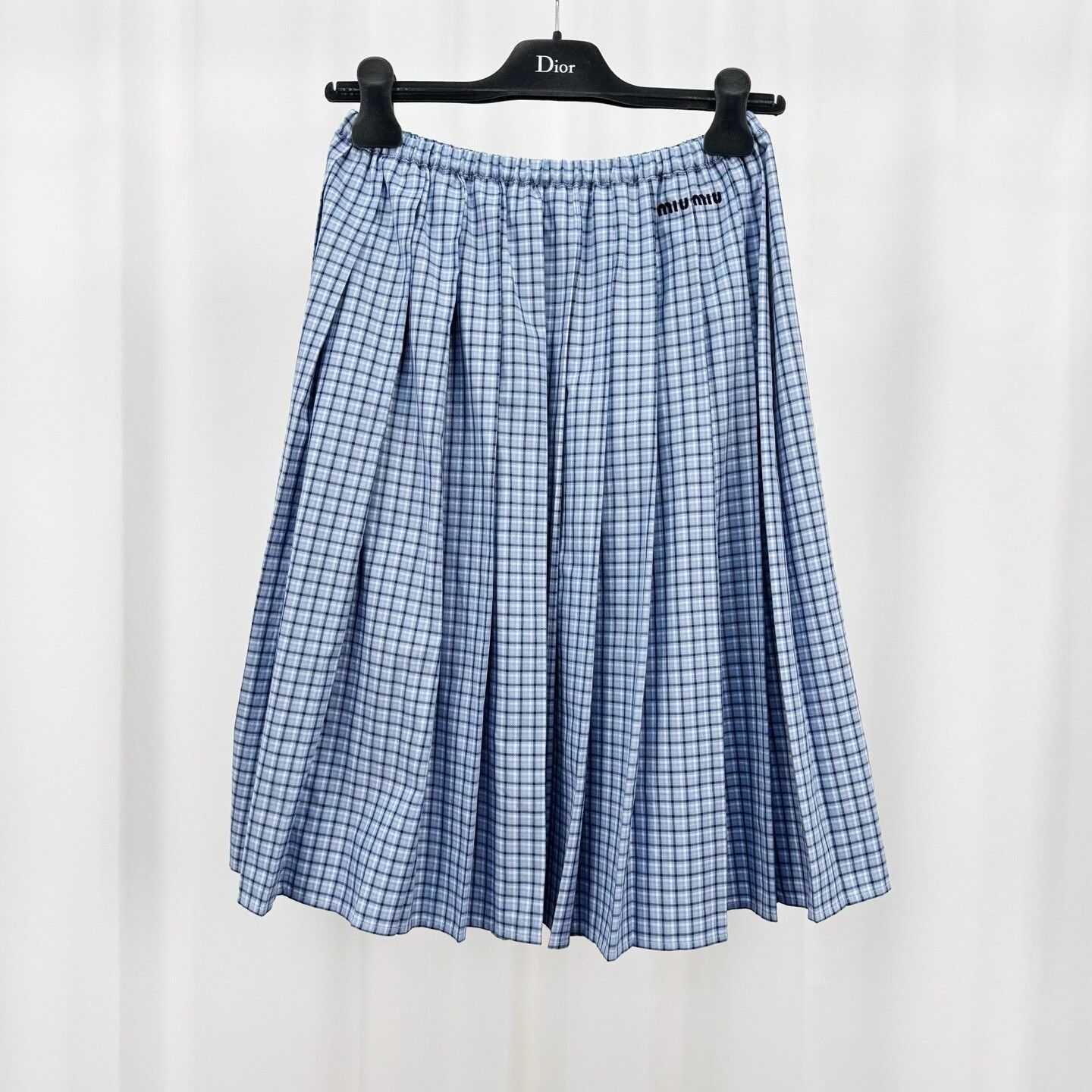 Miu Miu Miu Miu Blue Check Pleated Skirt Size 38" / US 16 / IT 52 - 1 Thumbnail