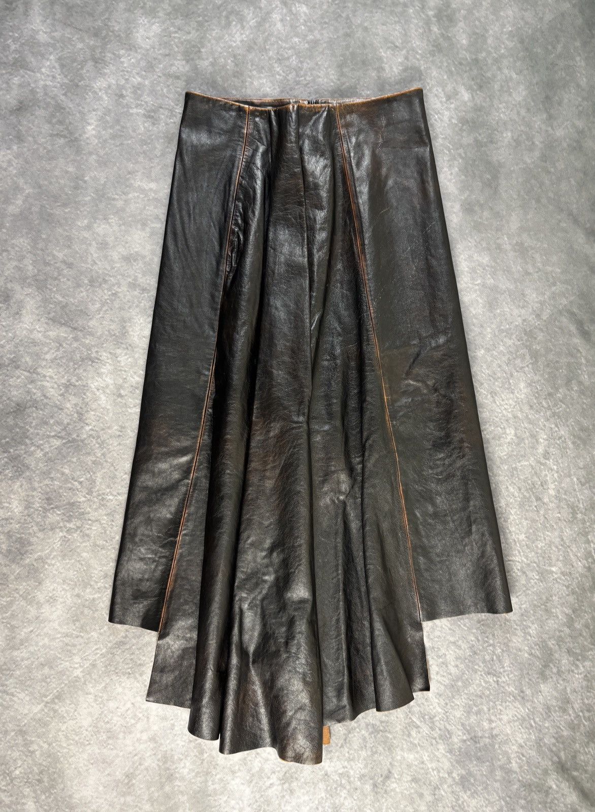 Prada F/W 2013 Prada Leather Skirt Runway Asymmetrical Maxi Long Size 27" / US 4 / IT 40 - 5 Thumbnail