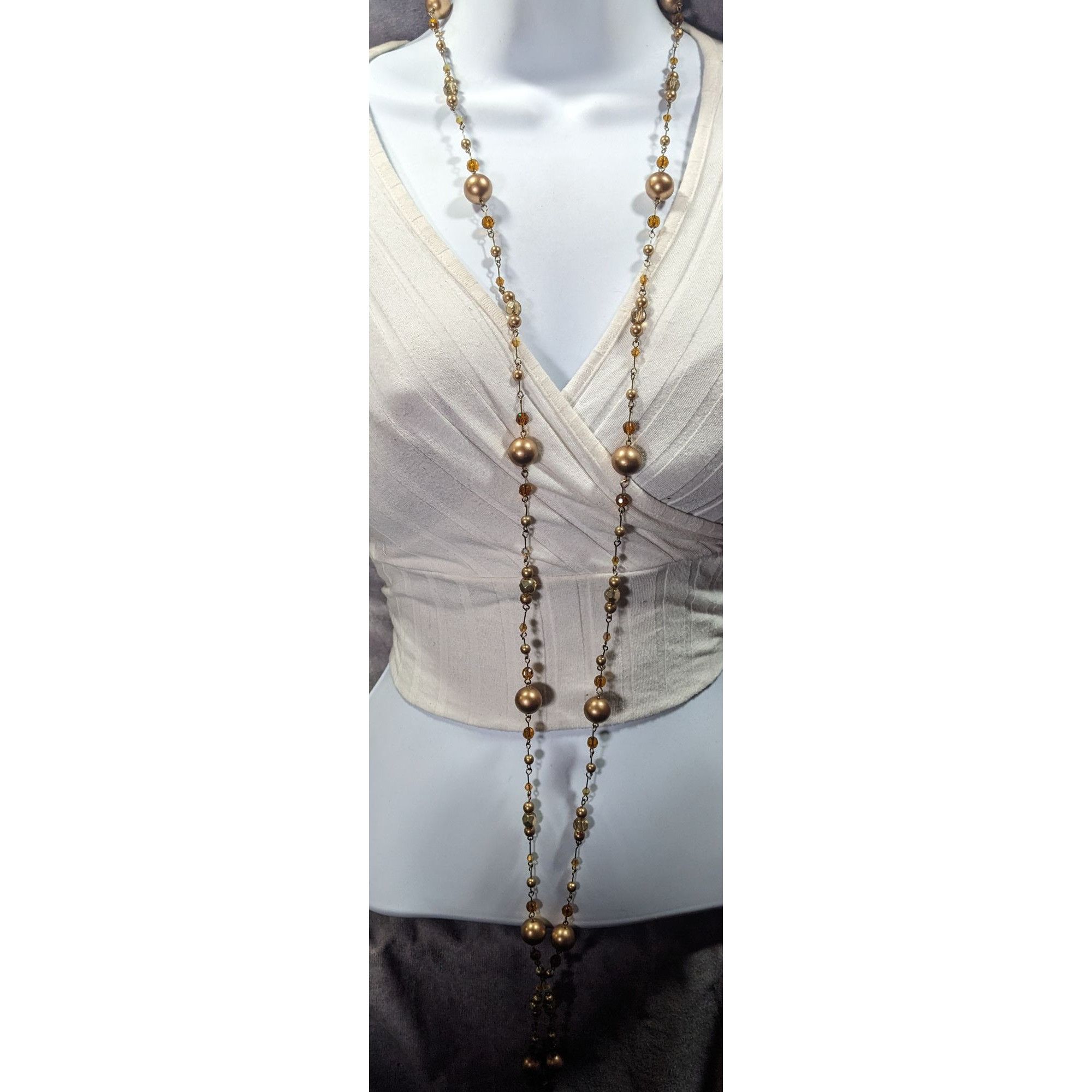 Other Vintage Glam Gold Tone Pearl And Glass Beaded Opera Necklace Size ONE SIZE - 3 Thumbnail