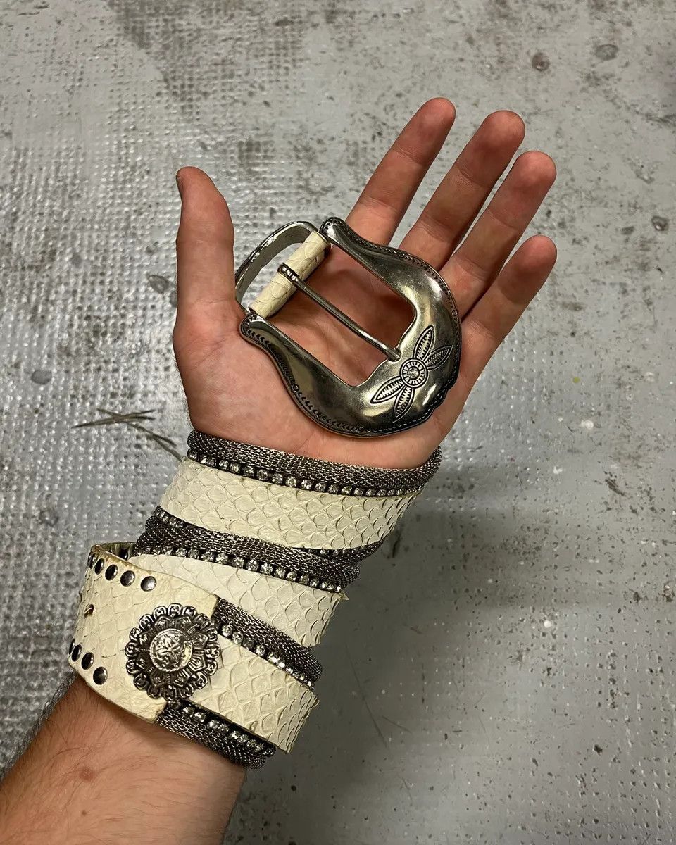 Vintage 2000s Nanni Metal White Crocodile Effect Leather Belt Size ONE SIZE - 1 Thumbnail