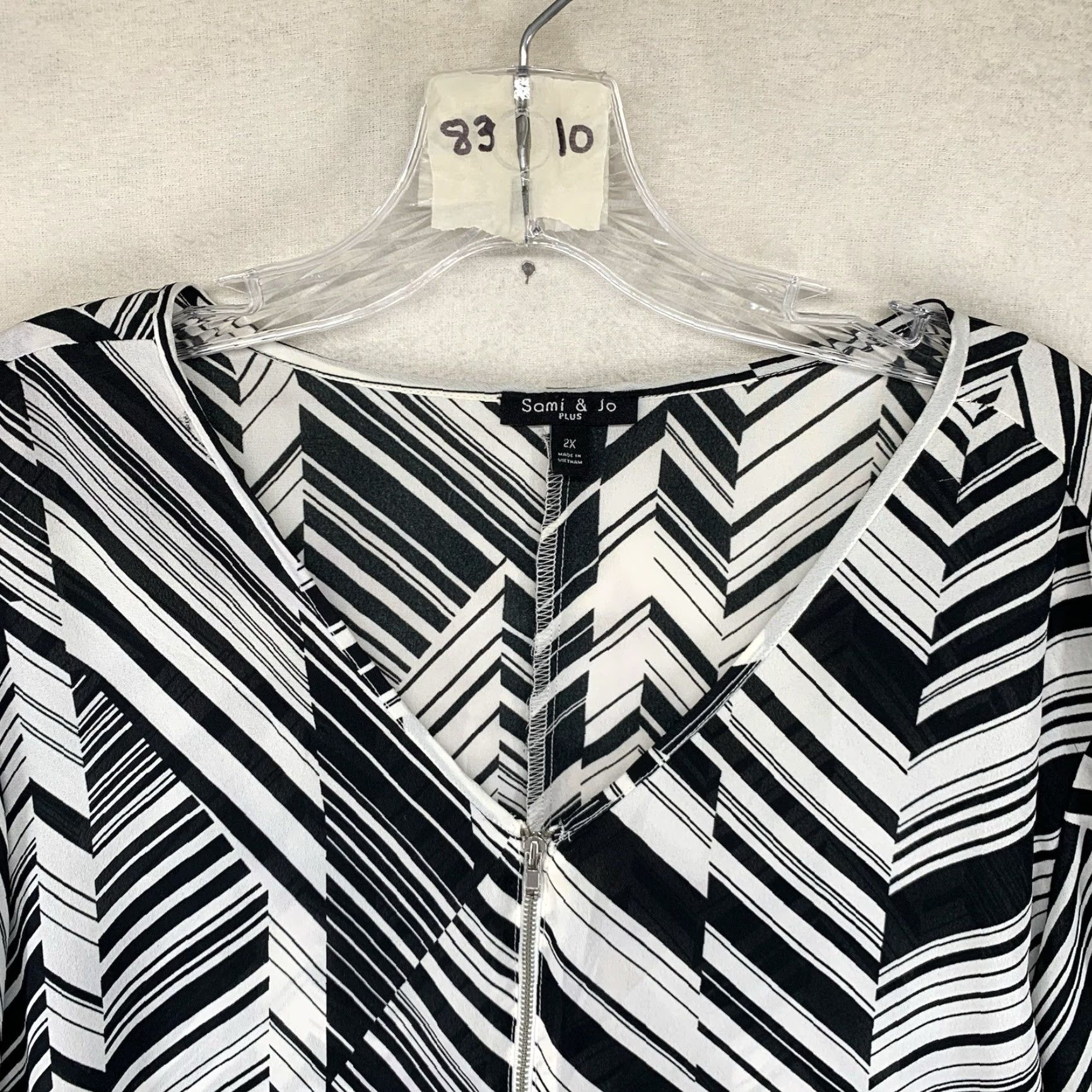 Vintage Geometric Boho Women's 2X Top Black & White Relaxed Sheer Flowy Size XXL / US 16-18 / IT 52-54 - 3 Thumbnail