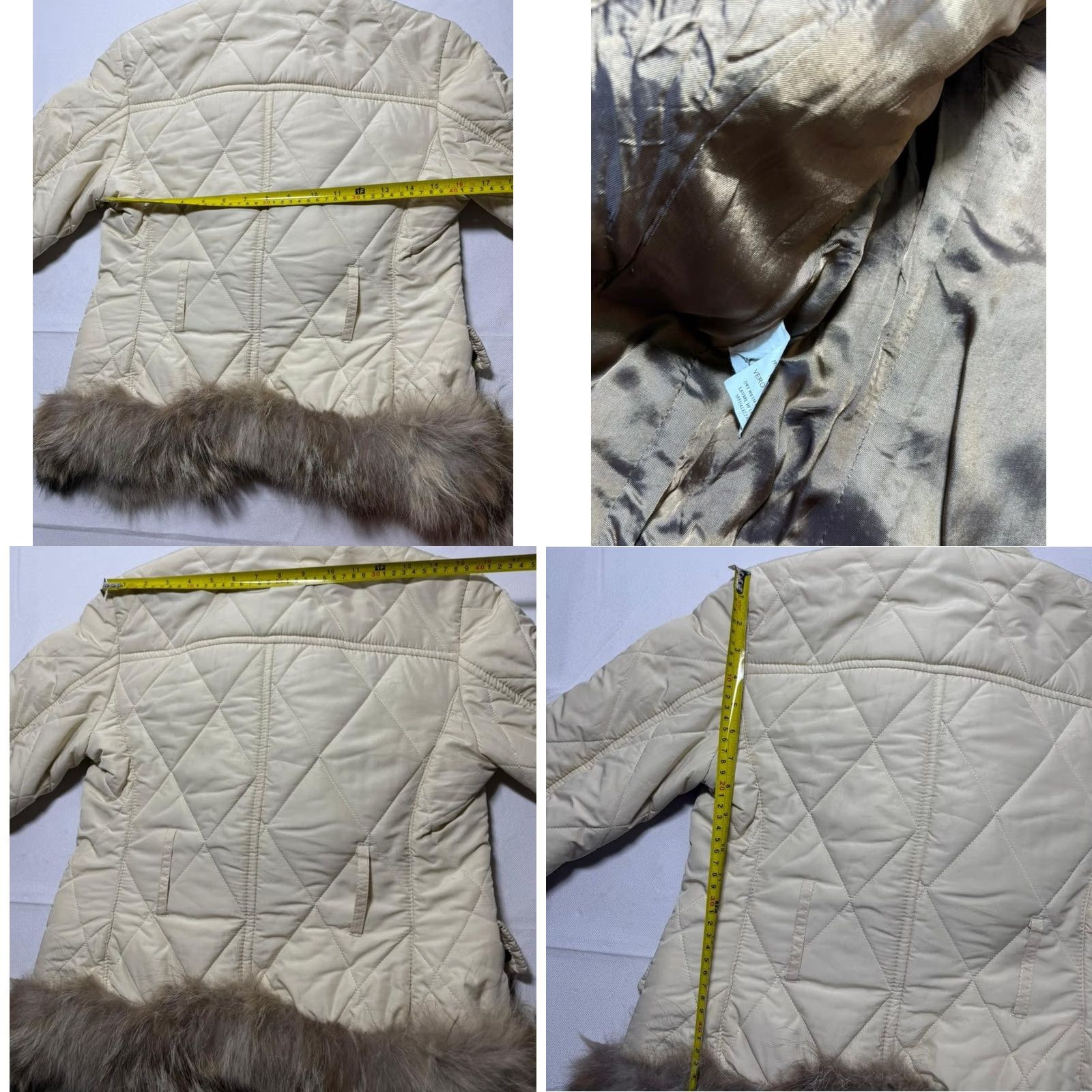 Vintage Vero Moda Women's Ivory Quilted Jacket with Faux Fur Trim & Collar L Regular L Ivory 90s-2020s Style Womens Size L / US 10 / IT 46 - 8 Thumbnail