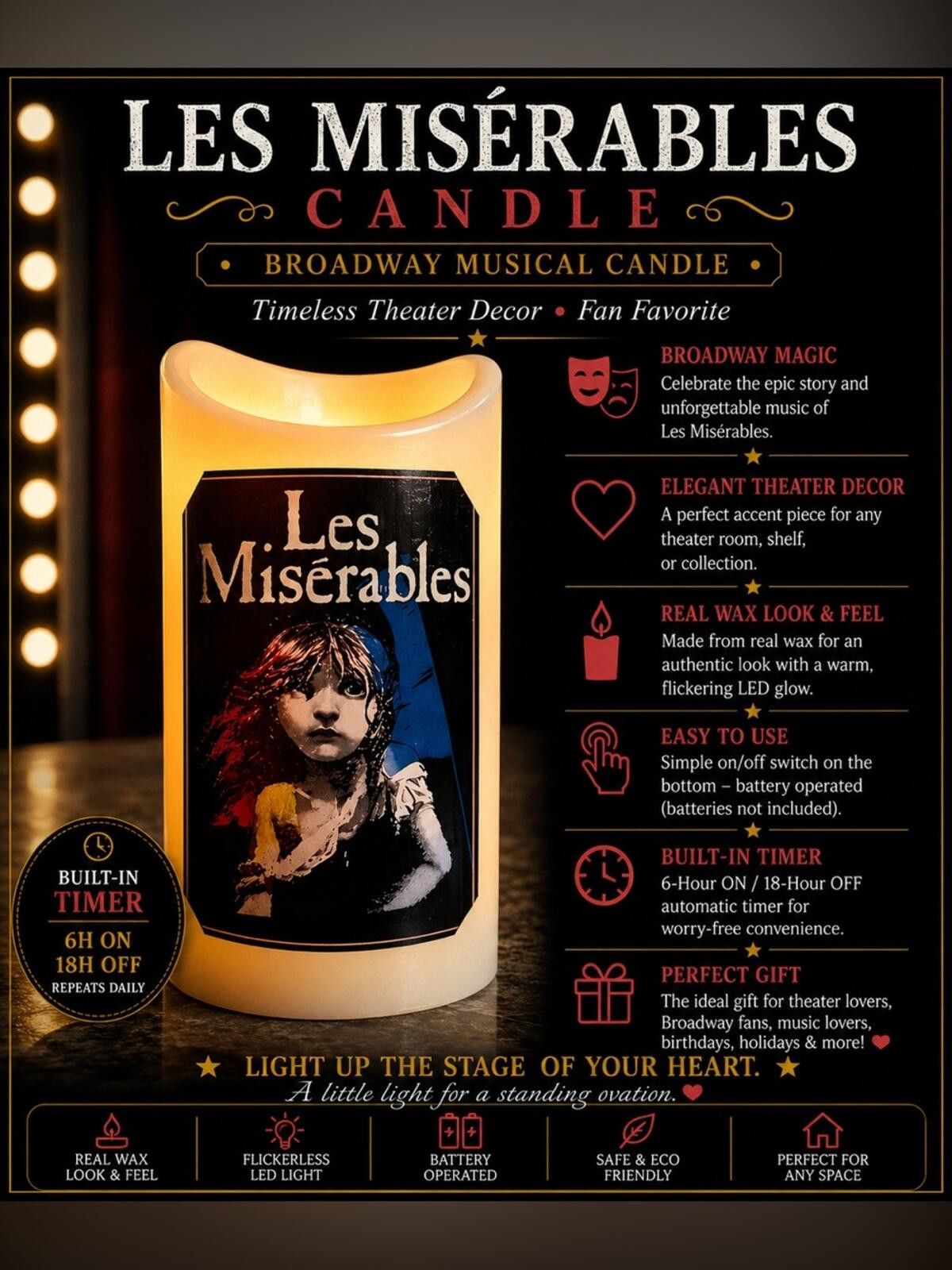 Other Les Misérables Broadway Musical Candle with Built-In Timer Size ONE SIZE - 1 Thumbnail