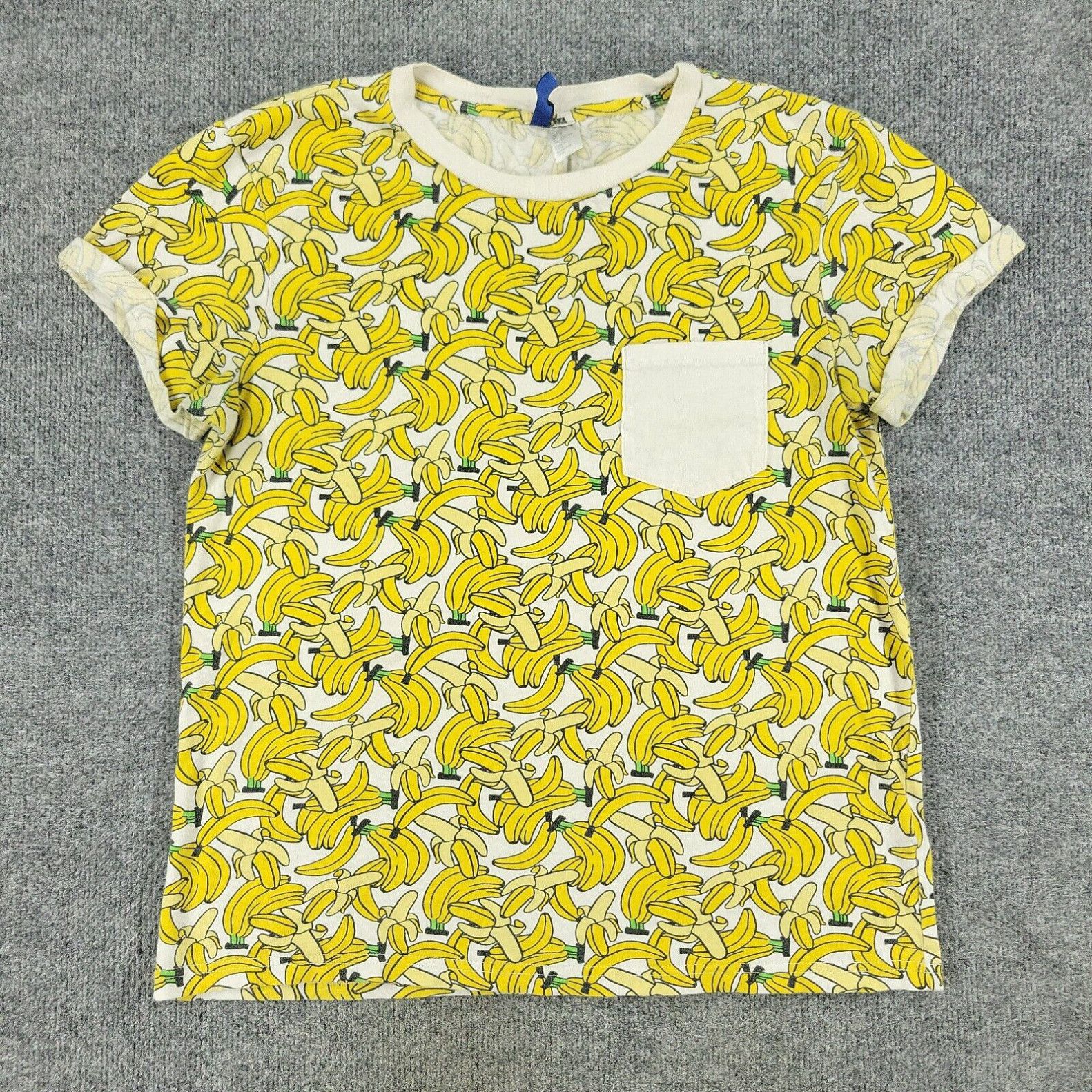 H M Divided H M Shirt Men Small Off White Yellow Banana AOP Cuff Short Sleeve Pocket Grailed