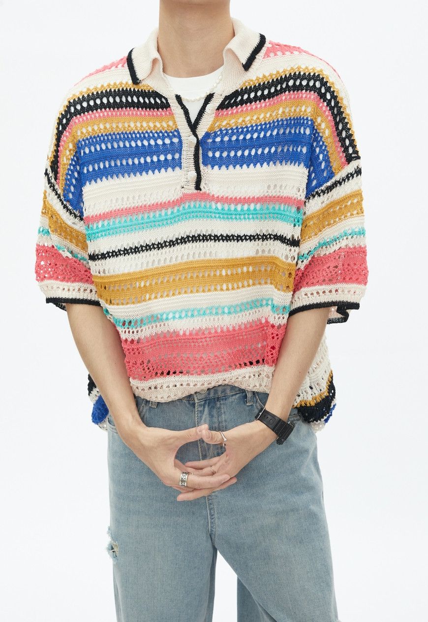 Other Men’s rainbow knit polo shirt Size US M / EU 48-50 / 2 - 2 Thumbnail