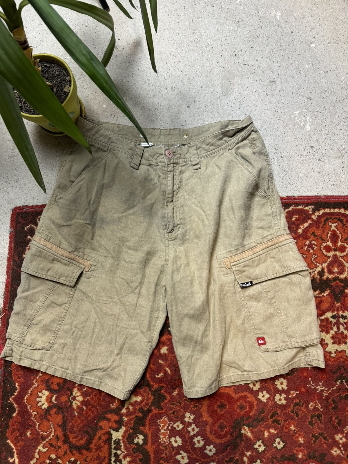 Quiksilver × Vintage Vintage Y2K Quiksilver Baggy Linen Gargo Surf Style Shorts Size US 34 / EU 50 - 1 Thumbnail