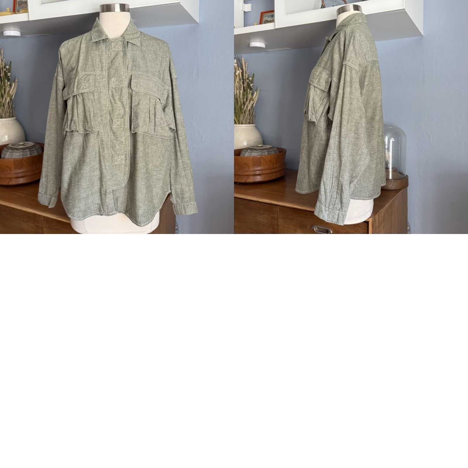 Esprit VINTAGE Esprit Shirt Cargo Pockets Utility Boxy Oversized Size S Green/grey 90s Womens Size S / US 4 / IT 40 - 8 Thumbnail