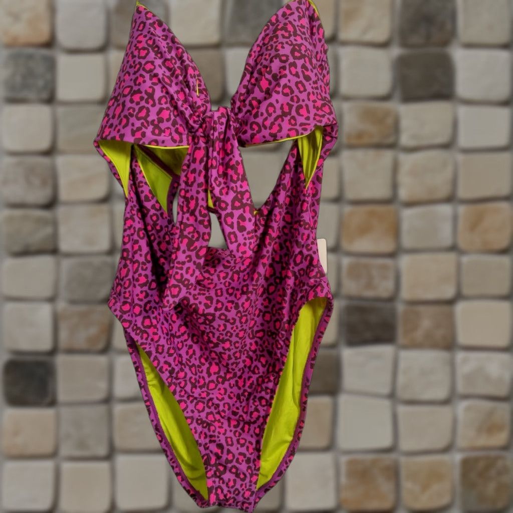BCBGeneration BCBGeneration Bandeau Bathing Suit XL Purple Pink Animal Print Neon Womens Size XL / US 12-14 / IT 48-50 - 1 Thumbnail