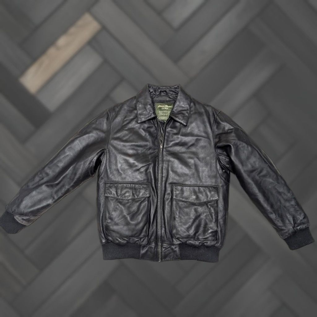 Eddie Bauer VINTAGE Eddie Bauer bomber jacket Lambskin Goose Down GOOSE DOWN leather PUFFER black Men L Jacket Zip Chest 44 in Size US L / EU 52-54 / 3 - 1 Thumbnail