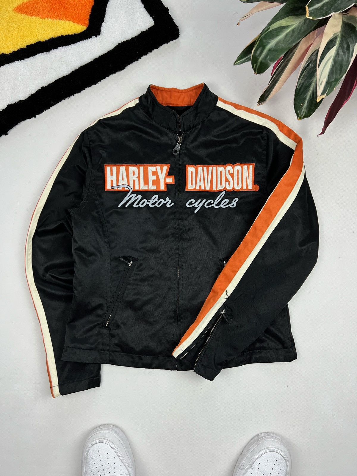 Harley Davidson × Vintage Vintage Harley Davidson Striped Moto Cropped Jacket Size S / US 4 / IT 40 - 1 Thumbnail