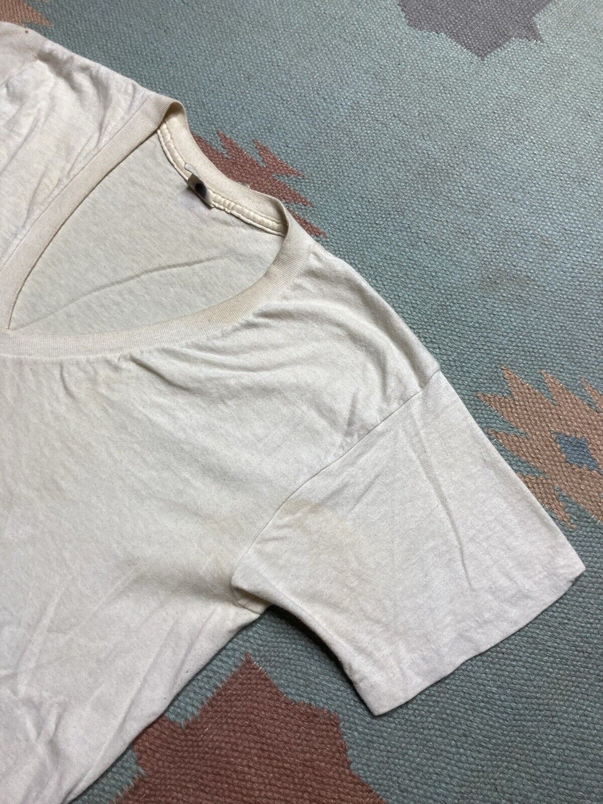 Vintage VTG 70s blank white t shirt v neck cotton thin grunge soft M Size US M / EU 48-50 / 2 - 7 Thumbnail
