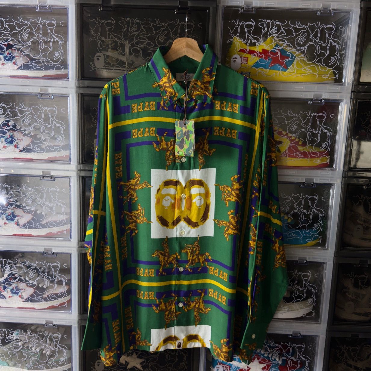 Bape Bape Double Ape Head Relaxed Shirt Green 2021 Size US M / EU 48-50 / 2 - 3 Thumbnail