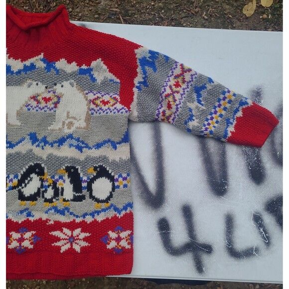 Other Vtg Wool Handknit Metropolitan Sweater Polar Bear Penguins Size US L / EU 52-54 / 3 - 4 Thumbnail