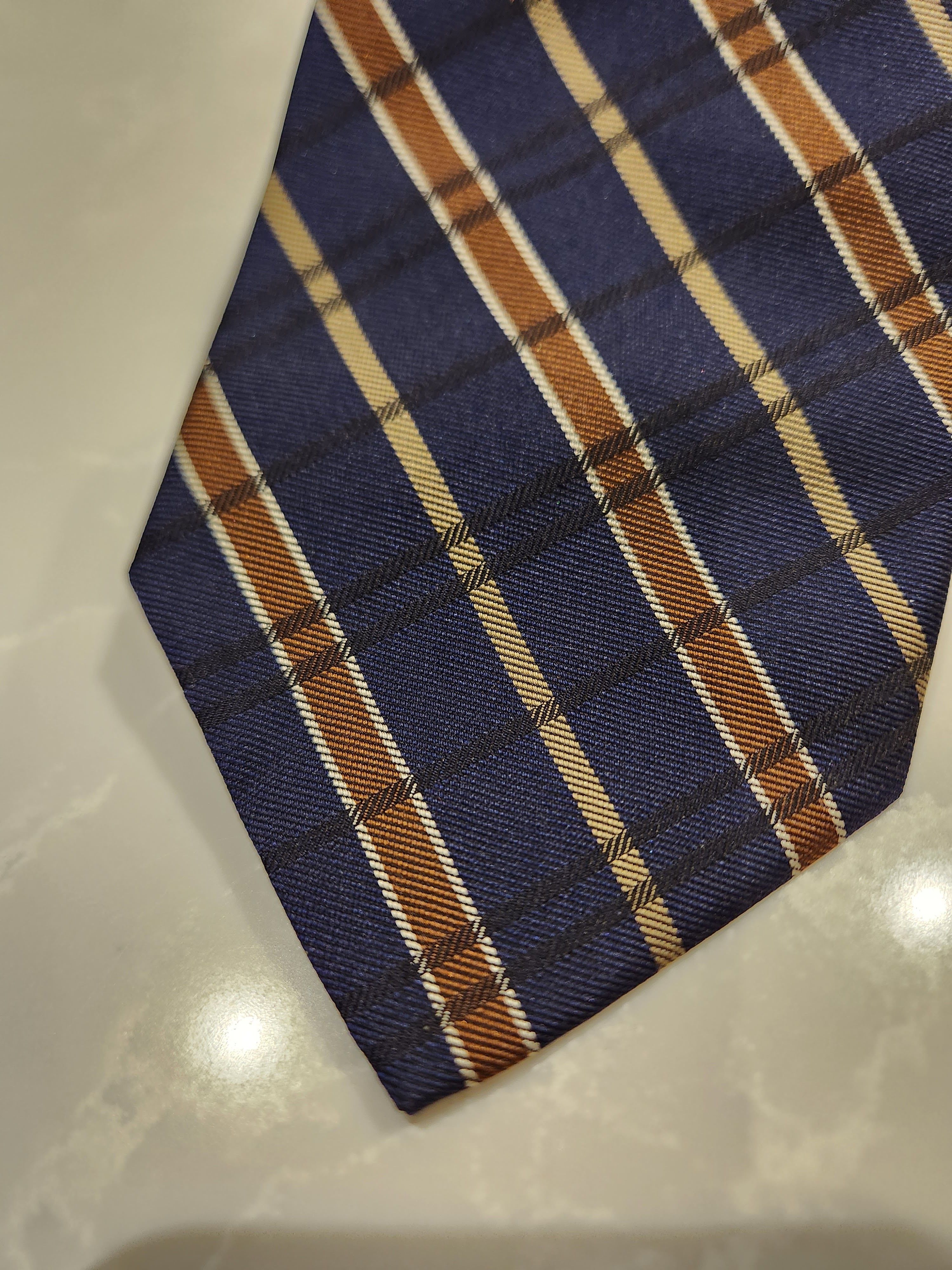 Brooks Brothers Makers and Merchants Gold Burnt Orange Navy Tie Size ONE SIZE - 2 Thumbnail