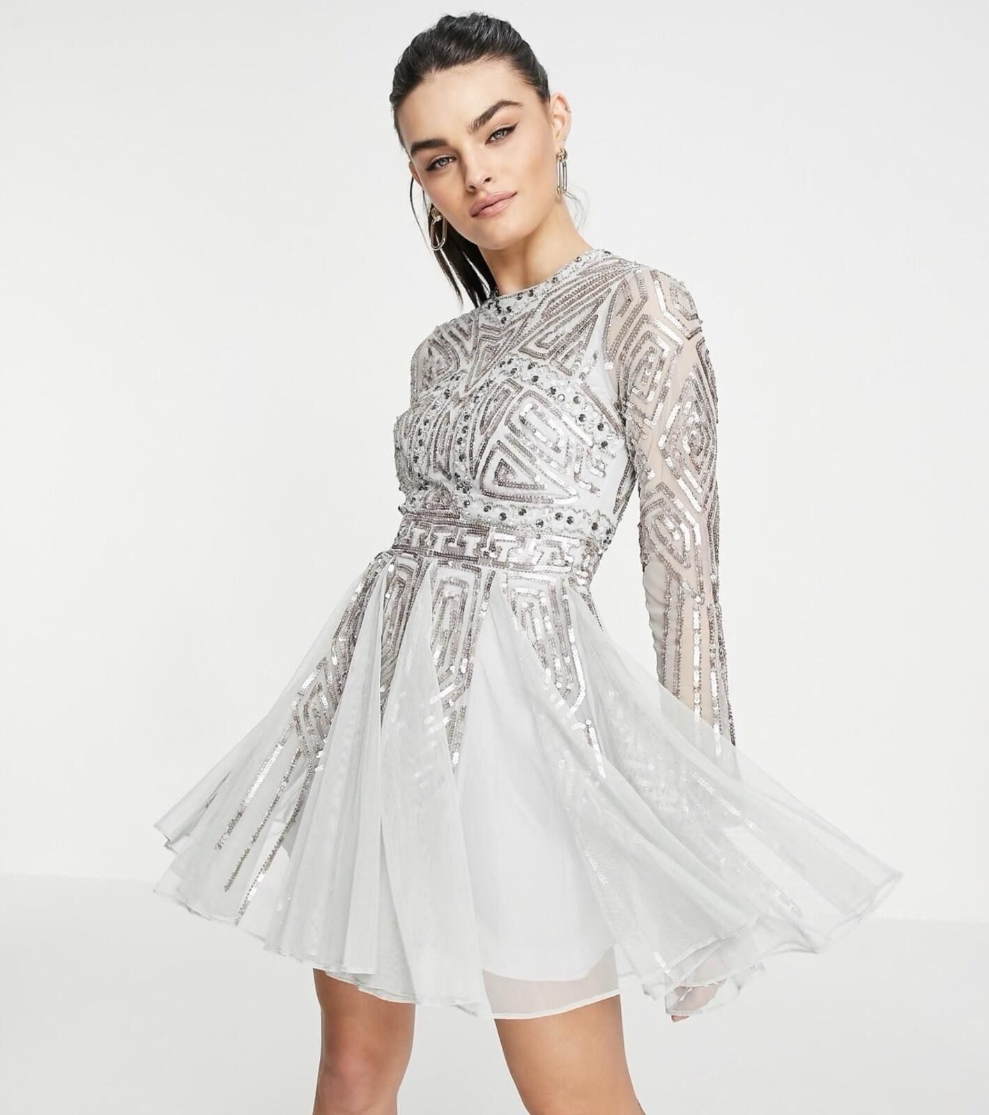 Asos ASOS DESIGN long sleeve mini dress with gem / sequin Sage Size XL / US 12-14 / IT 48-50 - 1 Thumbnail
