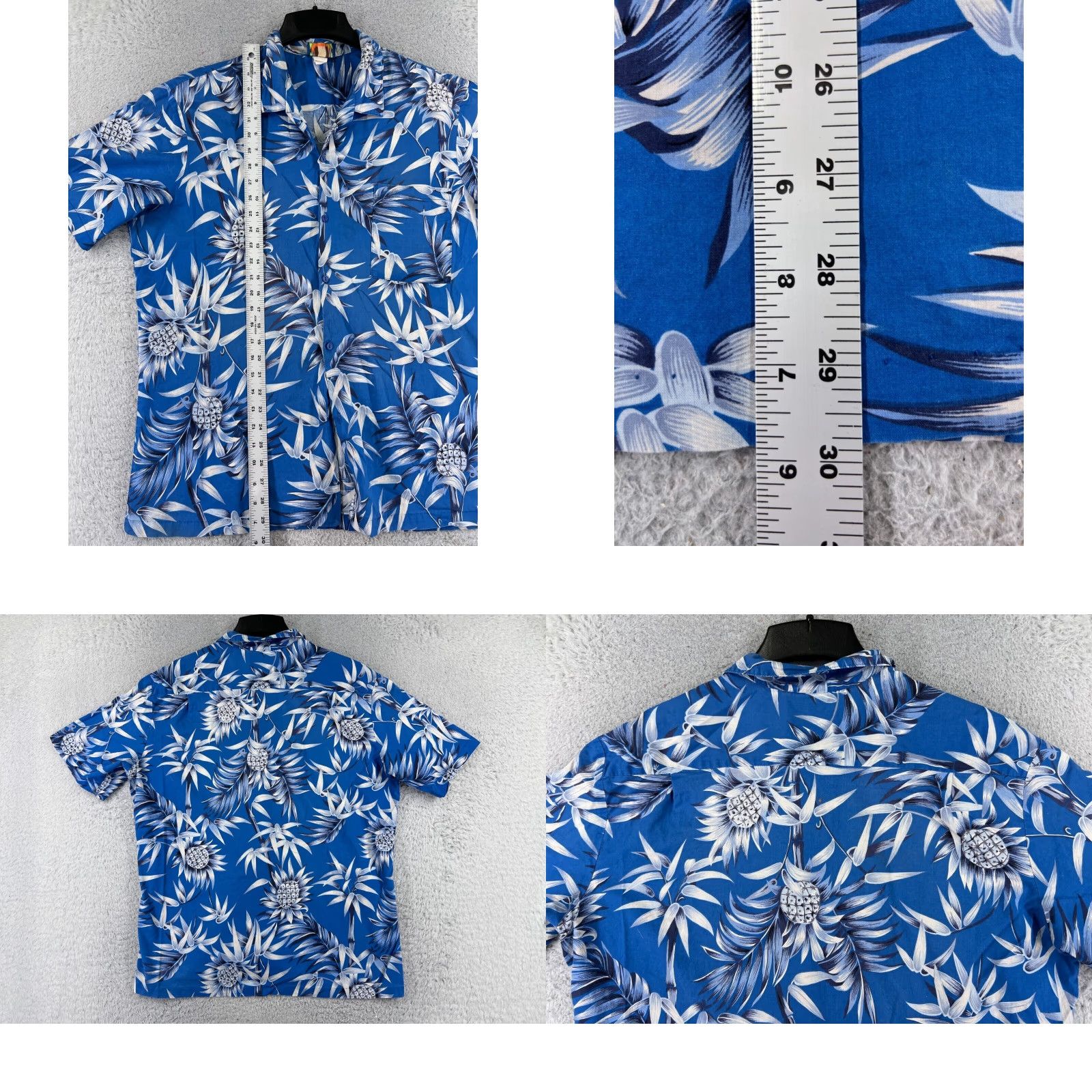 Vintage Hawaii Blues Shirt Adult Large Blue Bamboo Pineapple Print Button Up Mens Size US L / EU 52-54 / 3 - 9 Thumbnail
