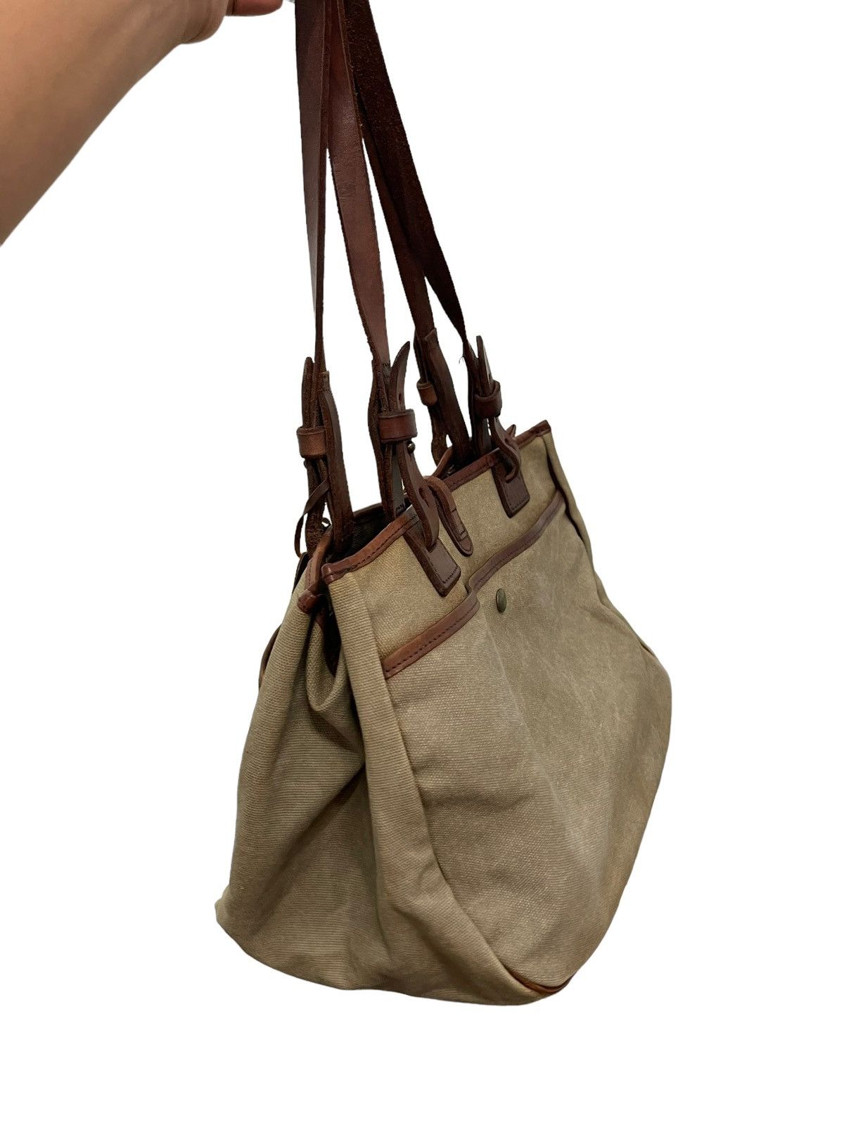 Japanese Brand Leather Cotton Canvas Paquet Shoulder Bag 4🟩 Size ONE SIZE - 4 Thumbnail