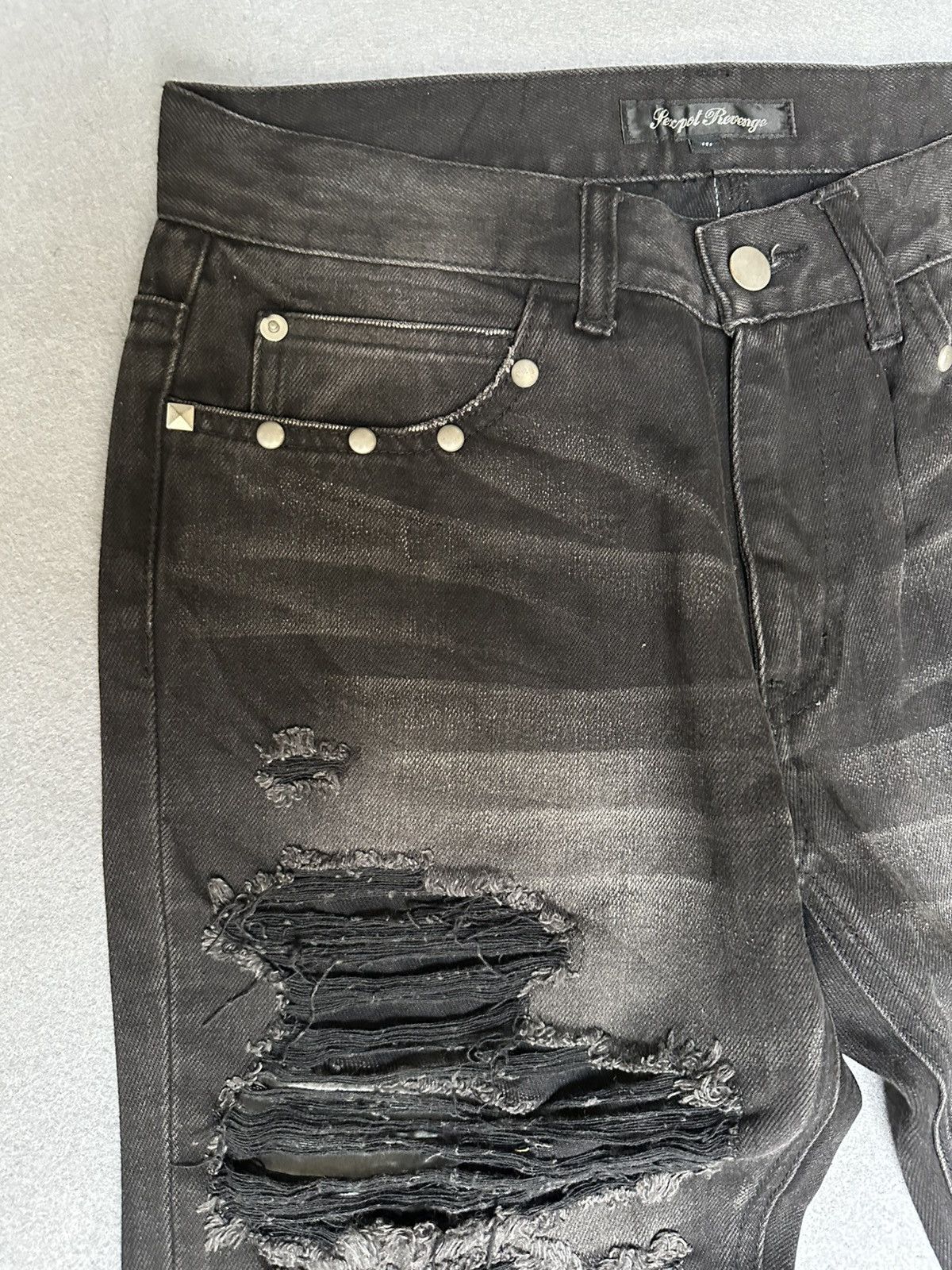 Japanese Brand Sex Pot Revenge Punk Revolution Studded Distressed Denim Size US 30 / EU 46 - 9 Thumbnail