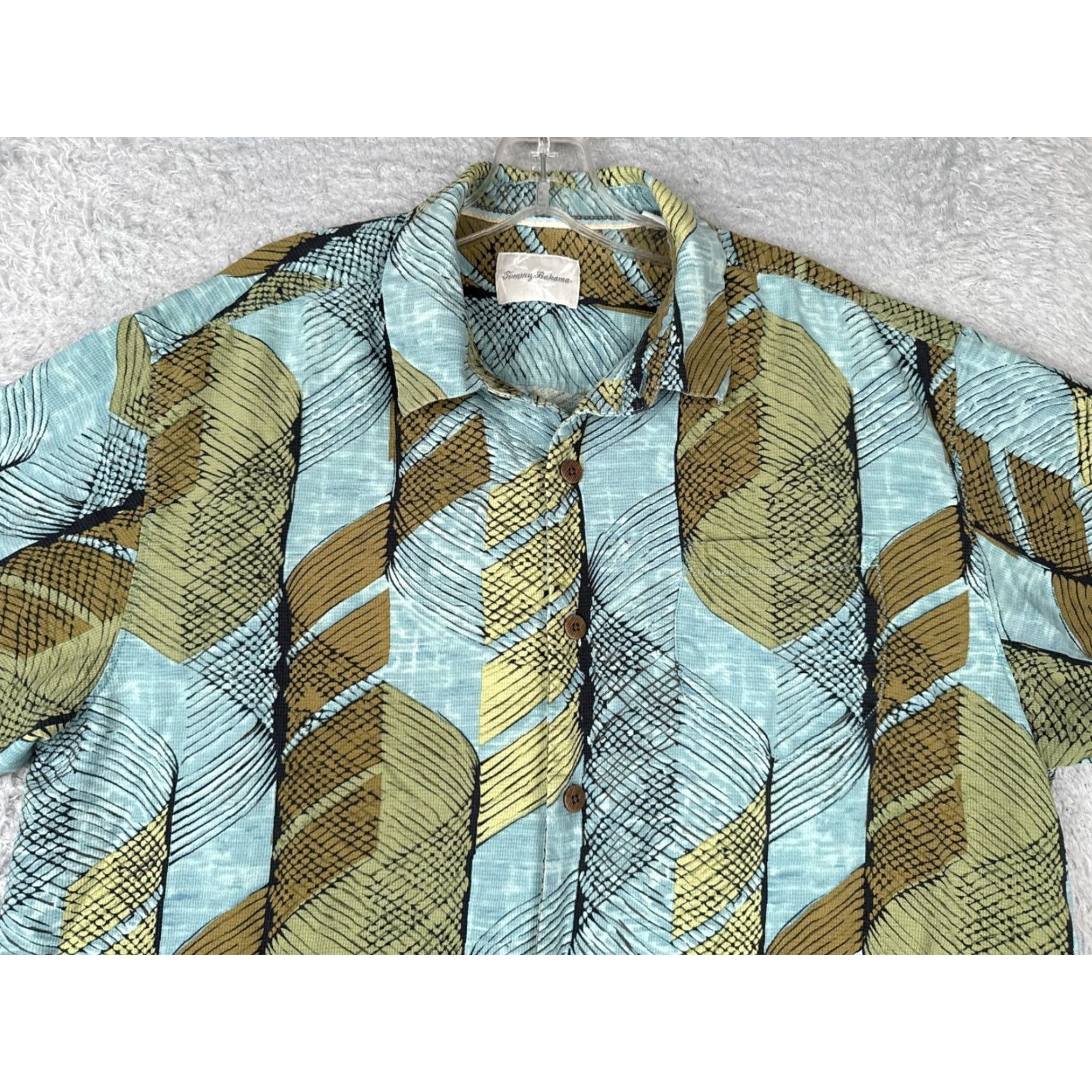 Tommy Bahama Tommy Bahama Shirt Men Large Blue Green Geometric 100% Silk Button Up Hawaiian Size US L / EU 52-54 / 3 - 4 Thumbnail