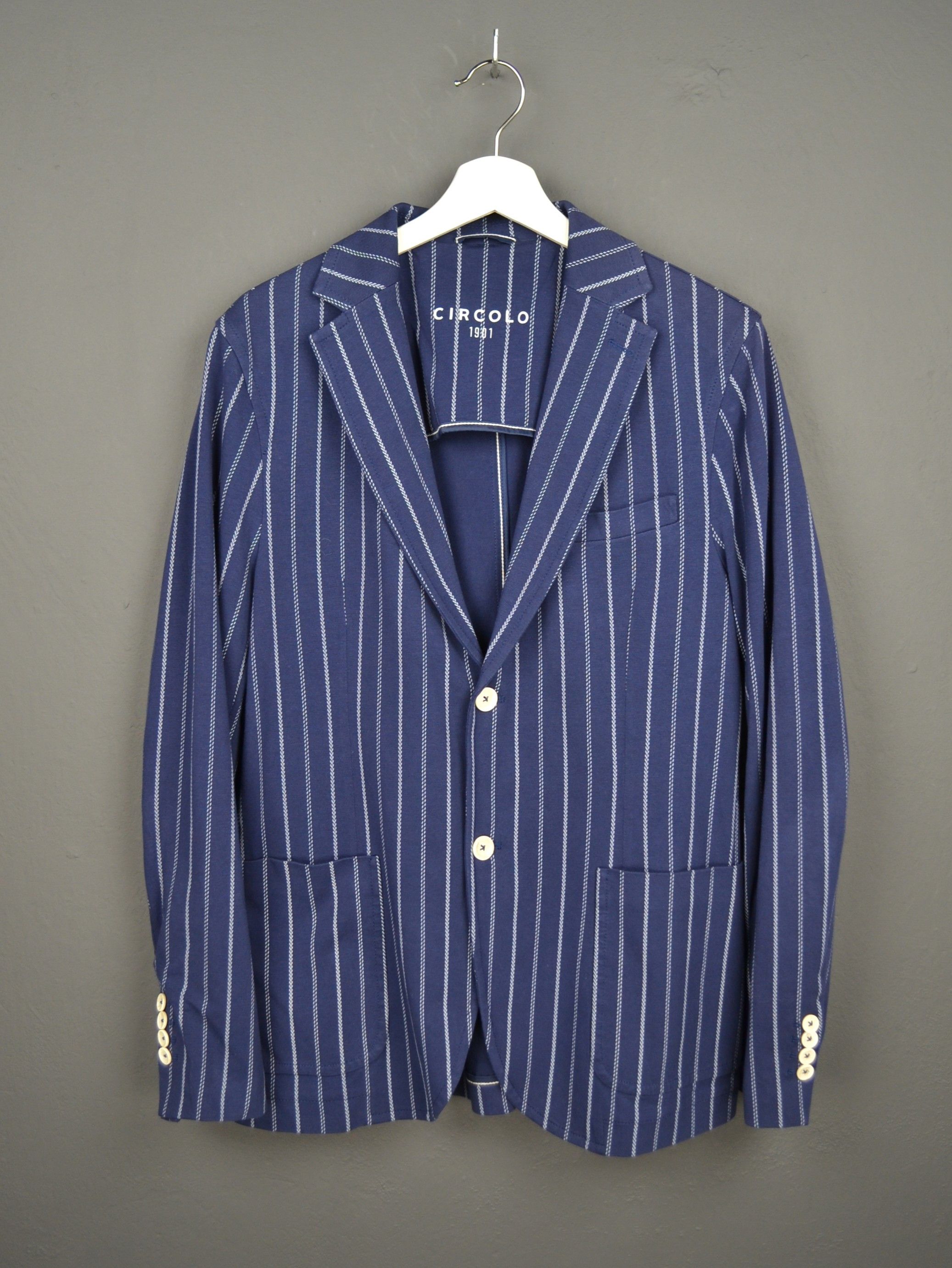 Circolo 1901 Circolo 1901 Stripe Blue Blazer Cotton Easy Sport Jacket 50 Size US M / EU 48-50 / 2 - 1 Thumbnail