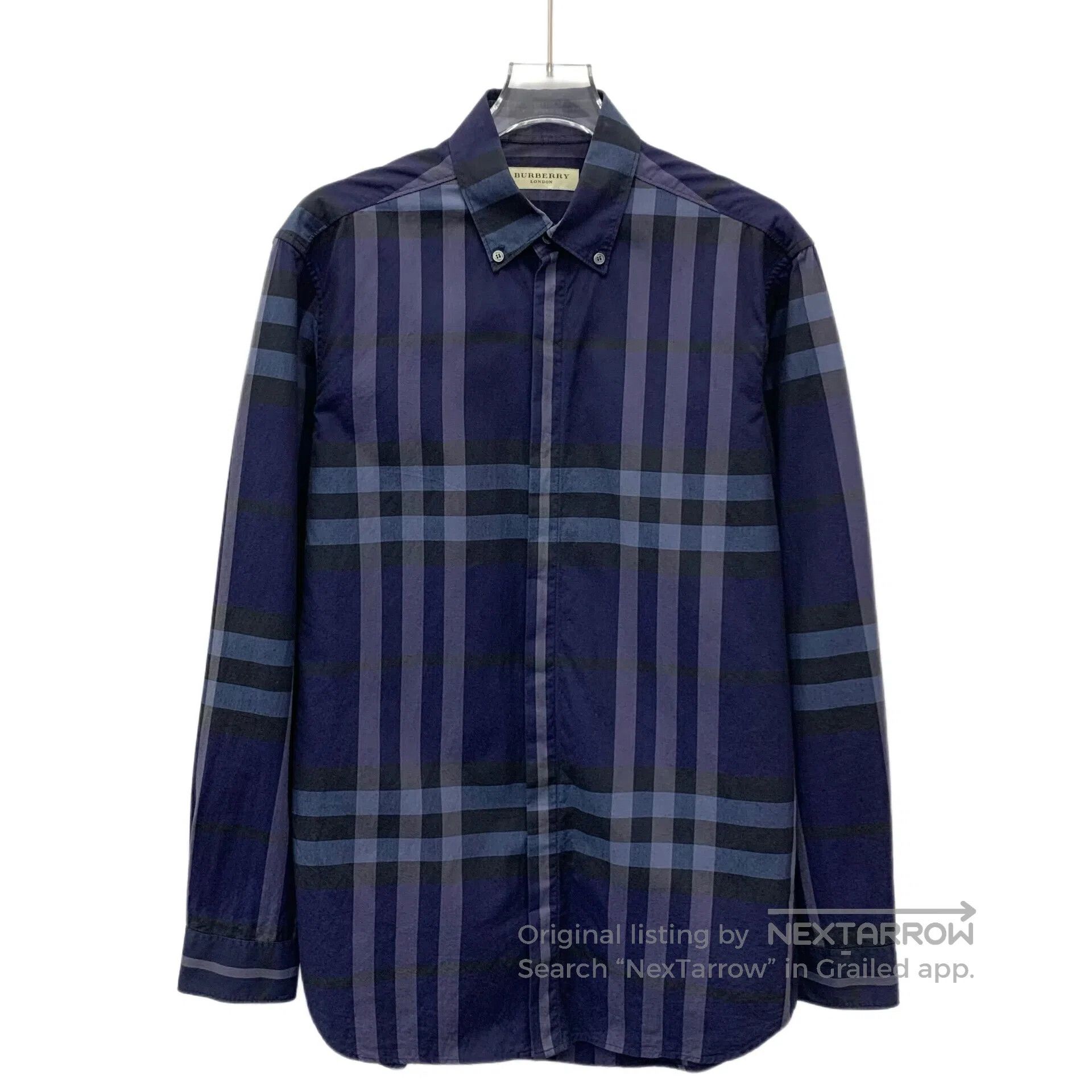 Burberry Burberry Dark Blue Classic Plaid Design Cotton Lapel Long Size US S / EU 44-46 / 1 - 1 Thumbnail