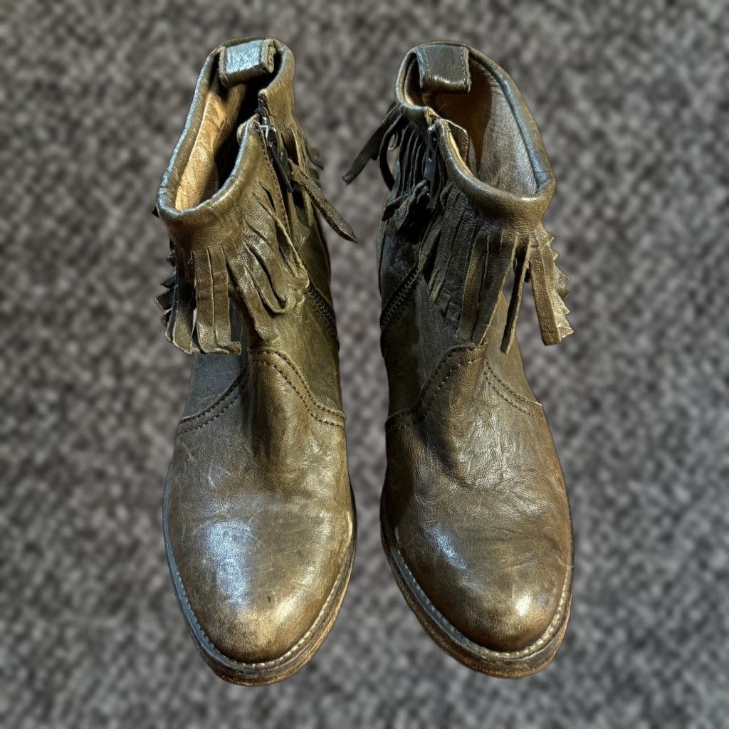Allsaints AllSaints Boots Women's Bootie Leather Fringe Zip 7 US 38 EU Brown Almond Toe Wedge Leather Lining Ankle Regular Size 7 Shoes Size US 8 / IT 38 - 1 Thumbnail
