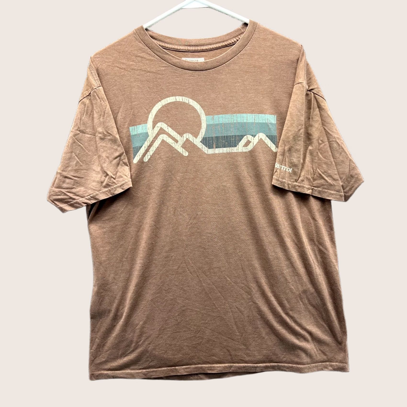 Marmot Marmot Shirt Mens Large Khaki Crewneck Short Sleeve Cotton Logo T-Shirt Beige Outdoor All Seasons Fall Spring Summer Winter Mens Regulated Regular Size US L / EU 52-54 / 3 - 1 Thumbnail