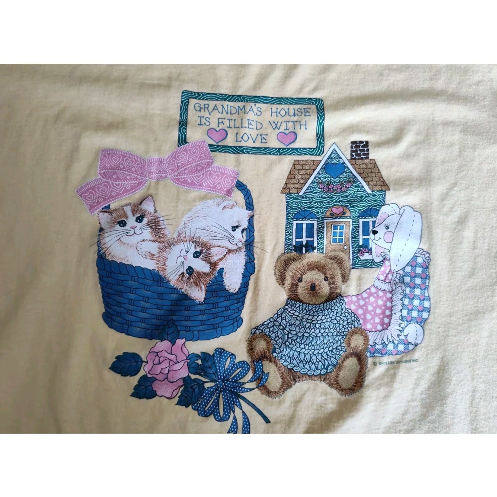 Jerzees Vintage 90s Teddy Bear Shirt Bunny Kittens Cute Cottage Core Tee Shirt USA Made Size US XL / EU 56 / 4 - 4 Thumbnail